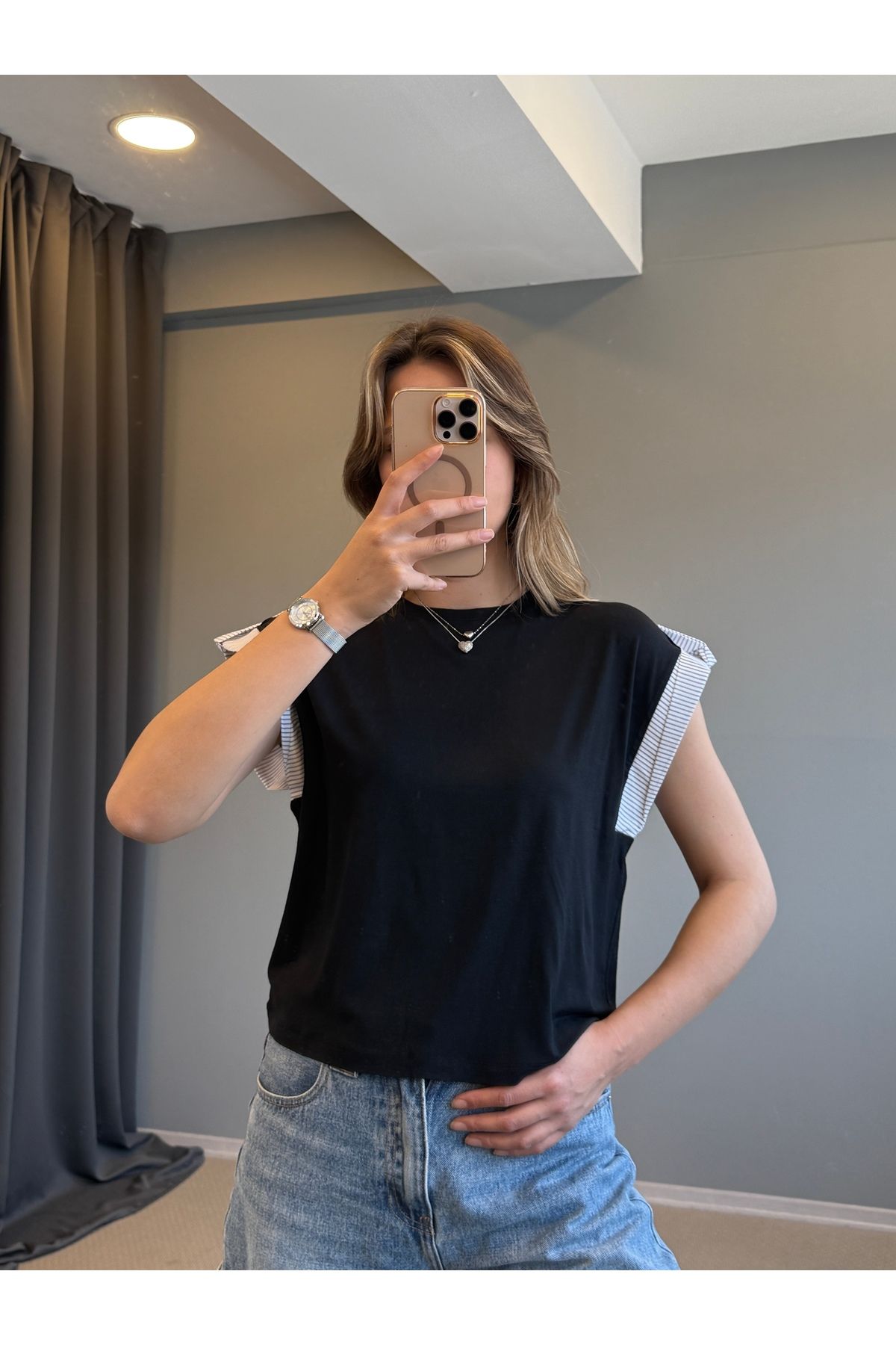 AlisaSu Bisiklet Yaka Gömlek Yaka Detaylı T-Shirt