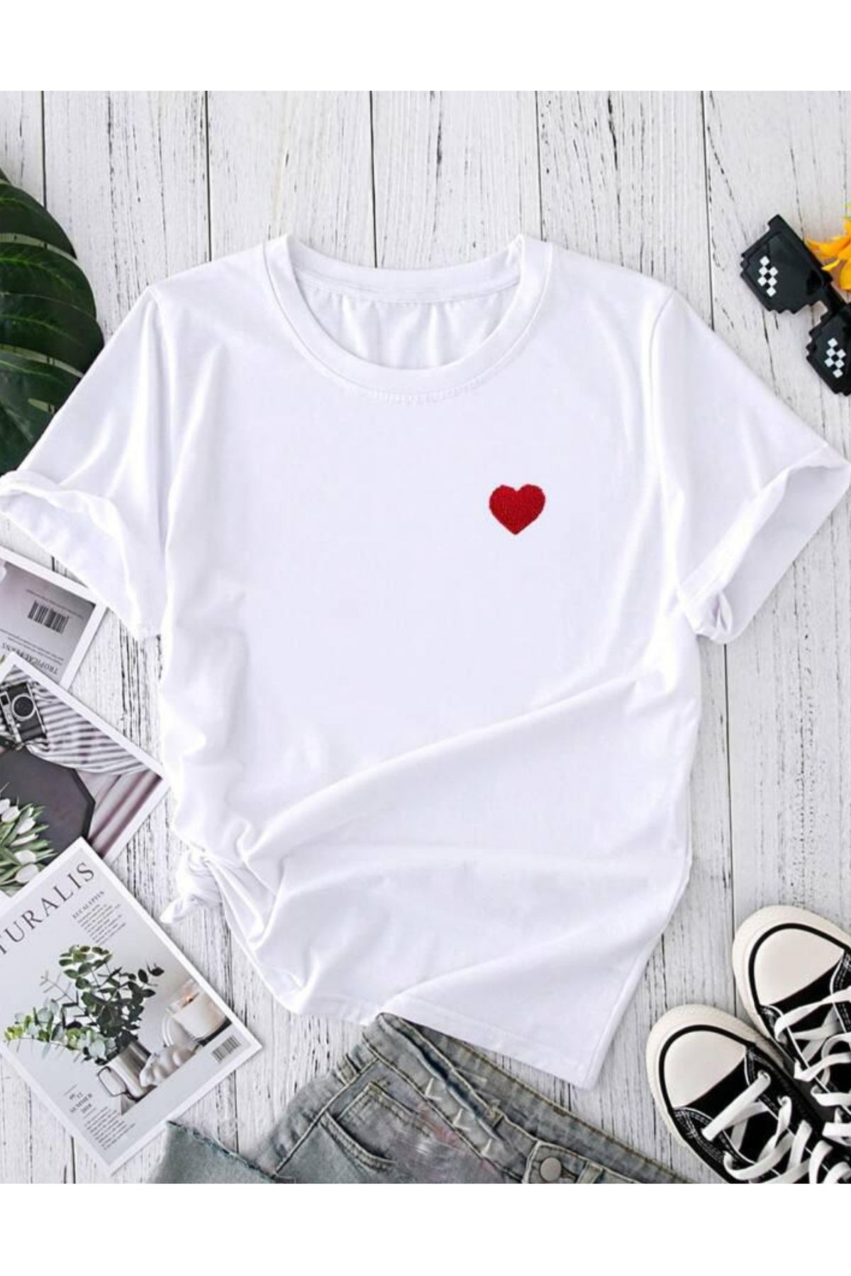 NEMESA Unısex Kadın/Erkek Baskılı Oversize Düşük Kol Bisiklet Yaka T-Shirt