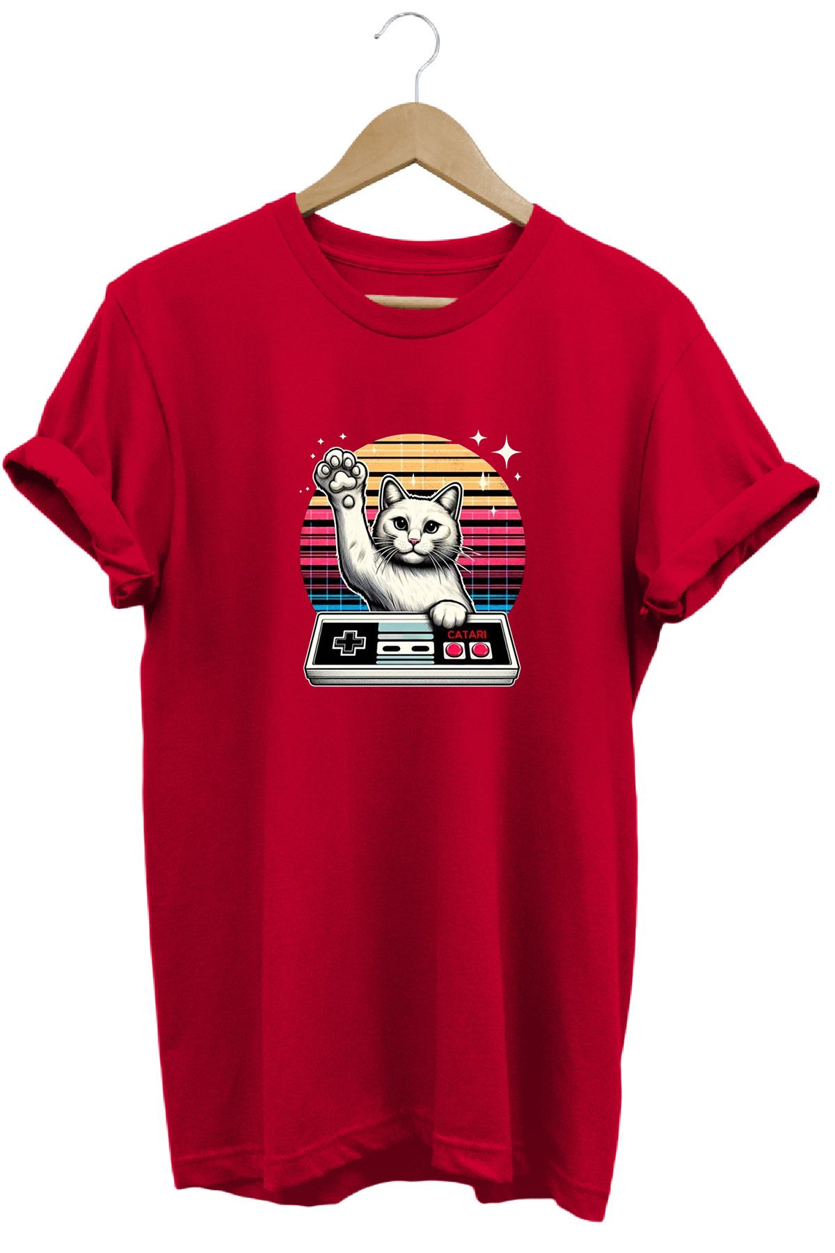 remonz Catari Kedi Baskılı %100 Pamuk Regular Fit Bisiklet Yaka T-shirt