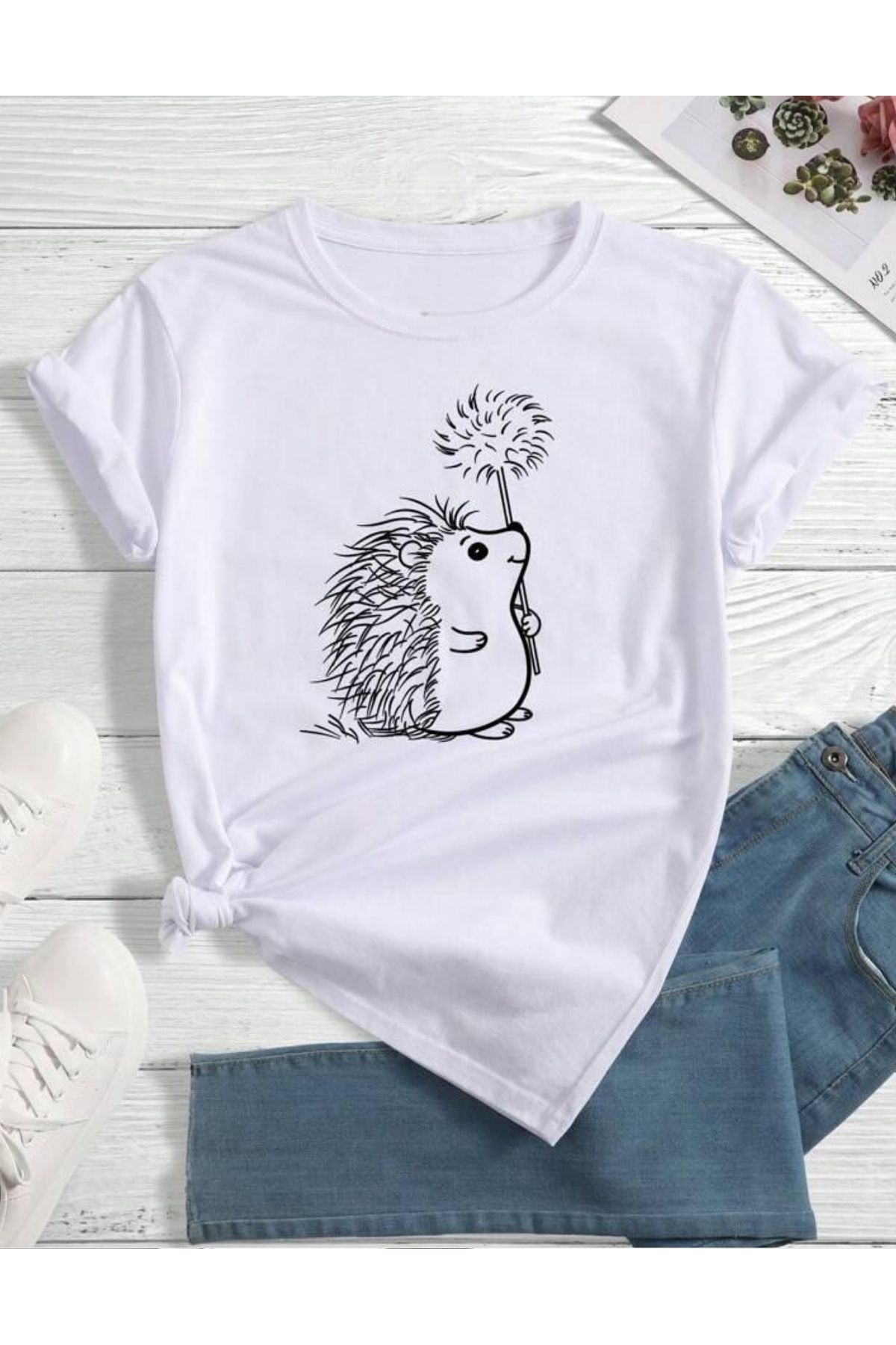 NEMESA Unısex Kadın/Erkek Baskılı Oversize Düşük Kol Bisiklet Yaka T-Shirt
