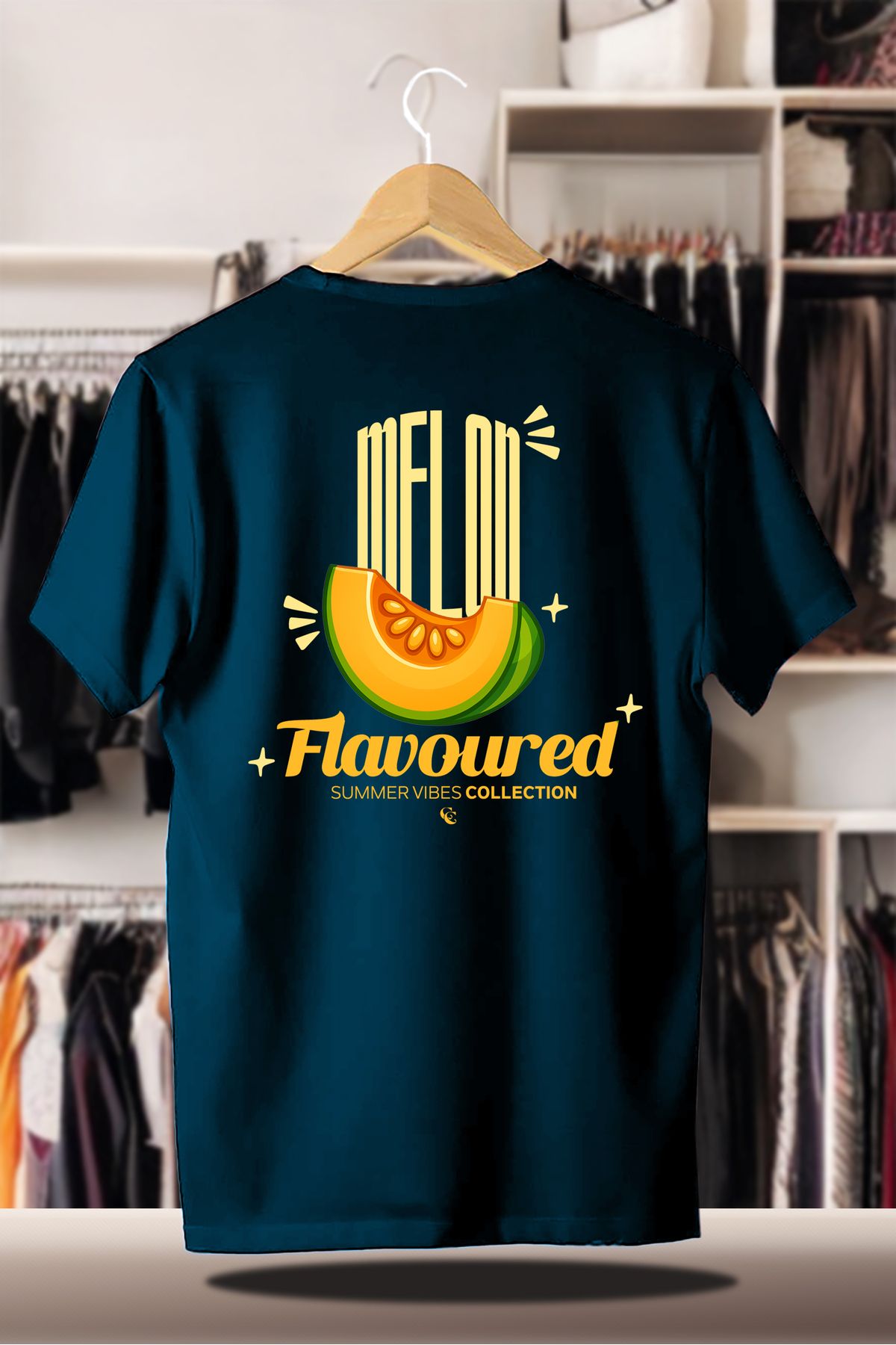 C&C OKULCUNUZ Pamuklu Oversize Baskılı 3 İplik Şardonlu İndigo T-Shirt | Summer Yaz Melon Kavun Flavoured