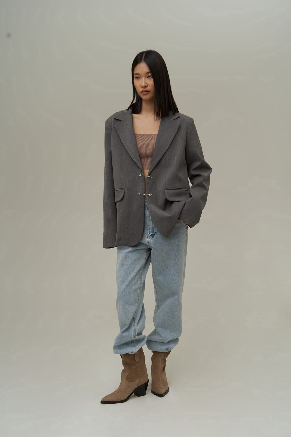 MAİ COLLECTİON-Lana Hook Detail Smoked Blazer Jacket 3