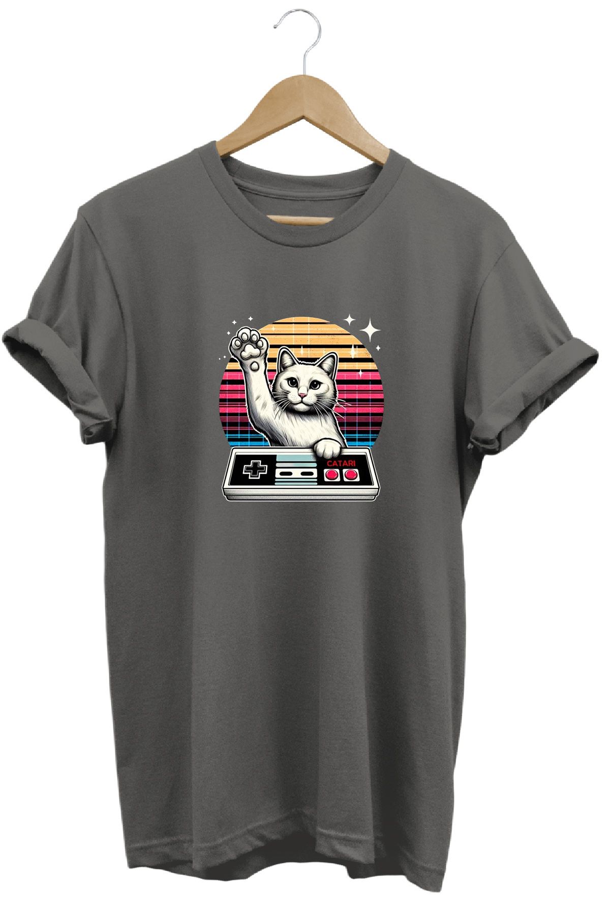remonz Catari Kedi Baskılı %100 Pamuk Regular Fit Bisiklet Yaka T-shirt