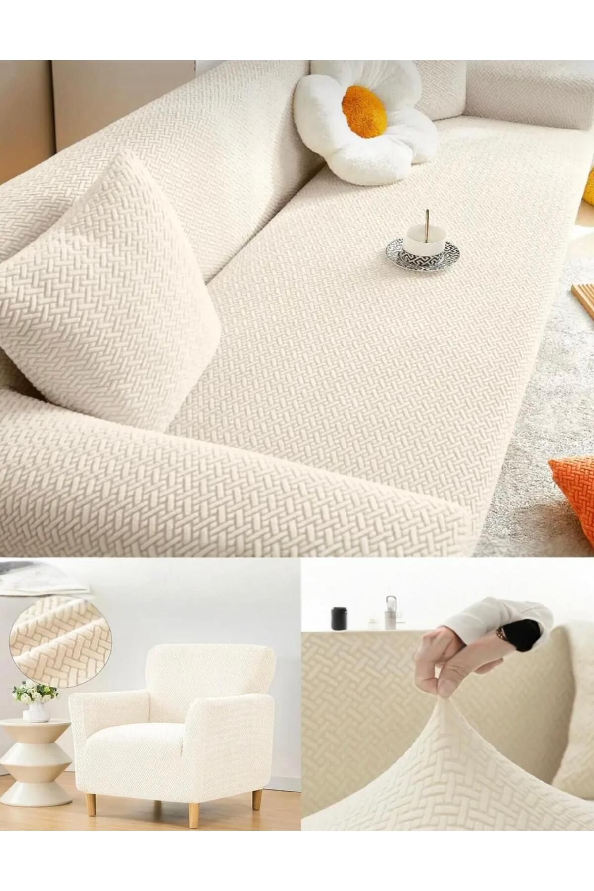 Home Desenli Geçirmeli Koltuk Örtü Seti 3+2+1+1