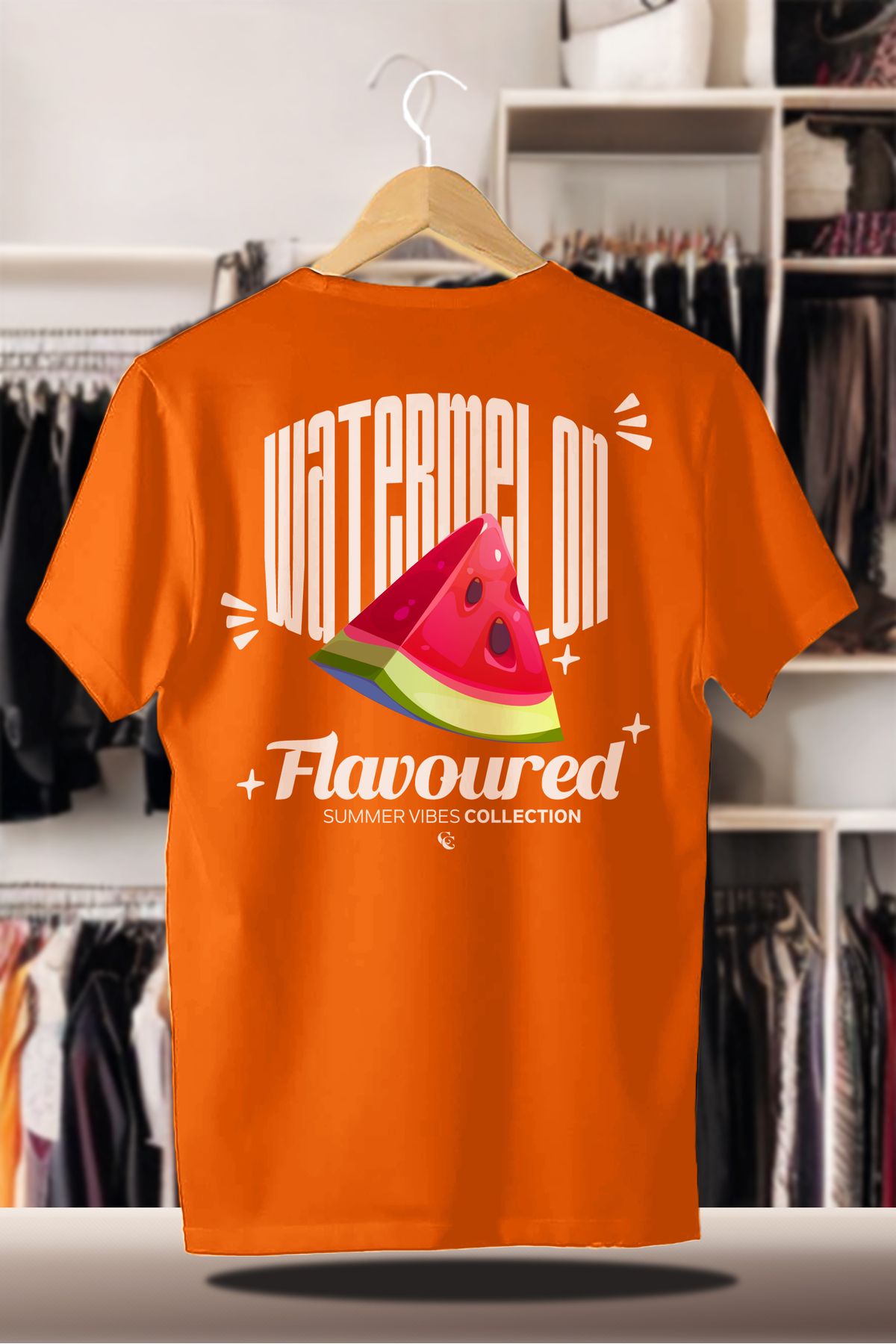 C&C OKULCUNUZ Pamuklu Oversize Baskılı 3 İplik Şardonlu Turuncu T-Shirt | Summer Yaz Karpuz Flavoured
