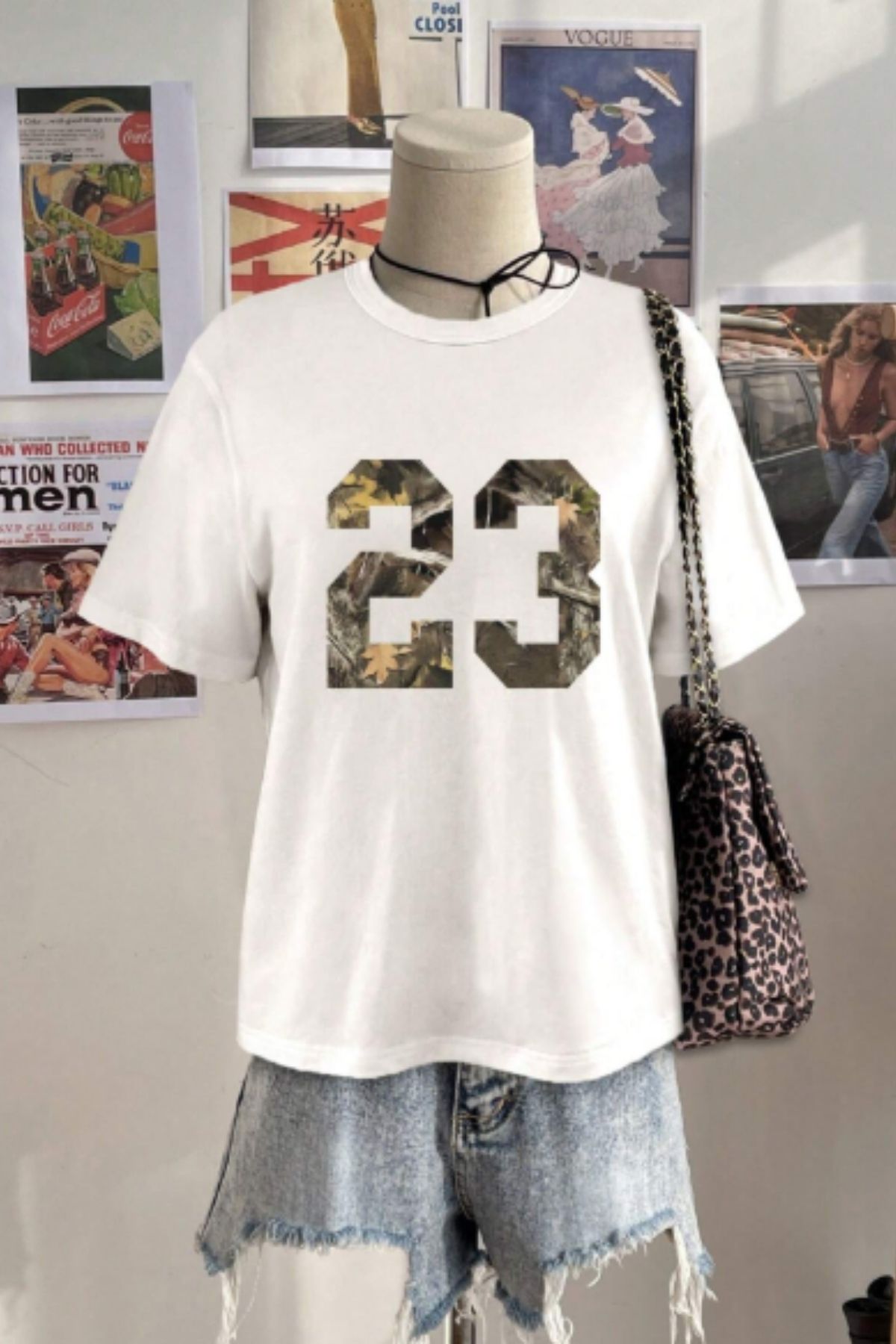 NEMESA Kadın/Kız 23 Baskılı Oversize Düşük Kol Bisiklet Yaka T-Shirt