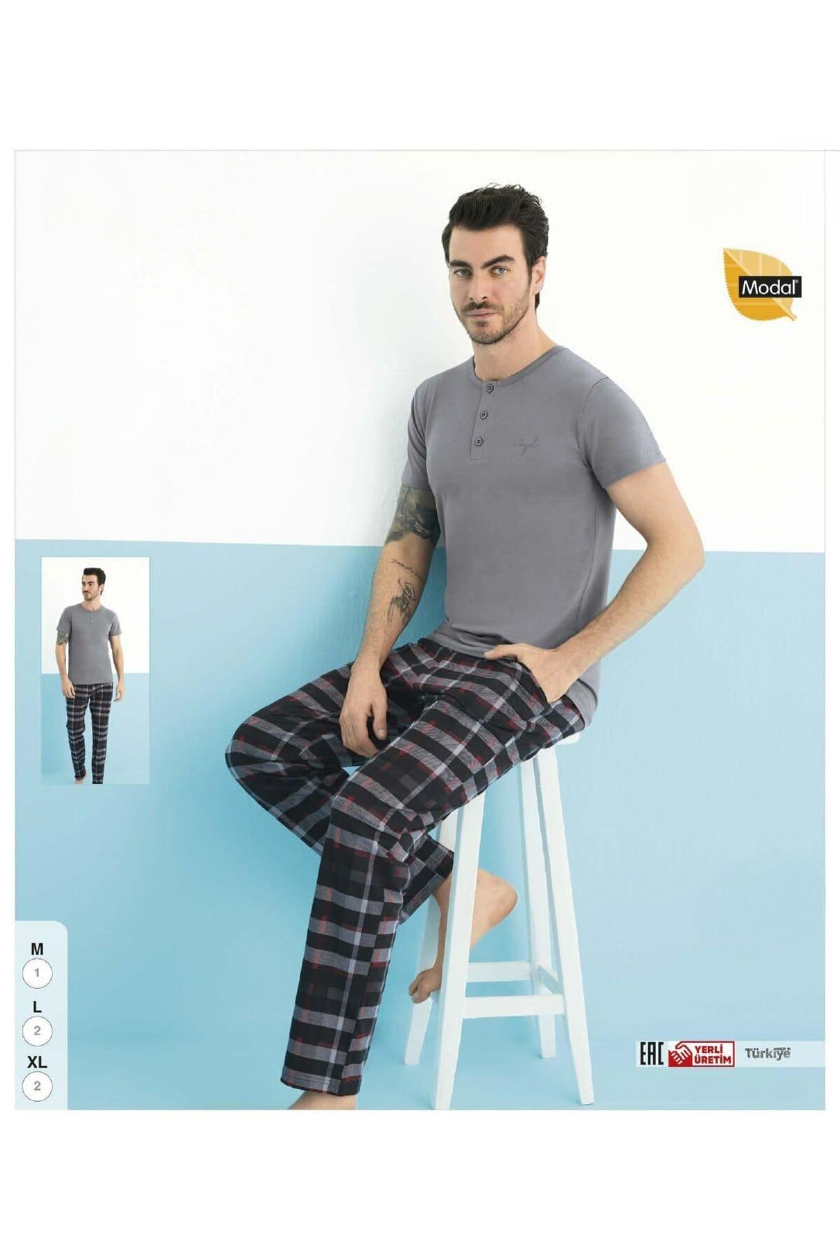 İpek Erkek Kısa Kol Altı Uzun Pijama Takımı