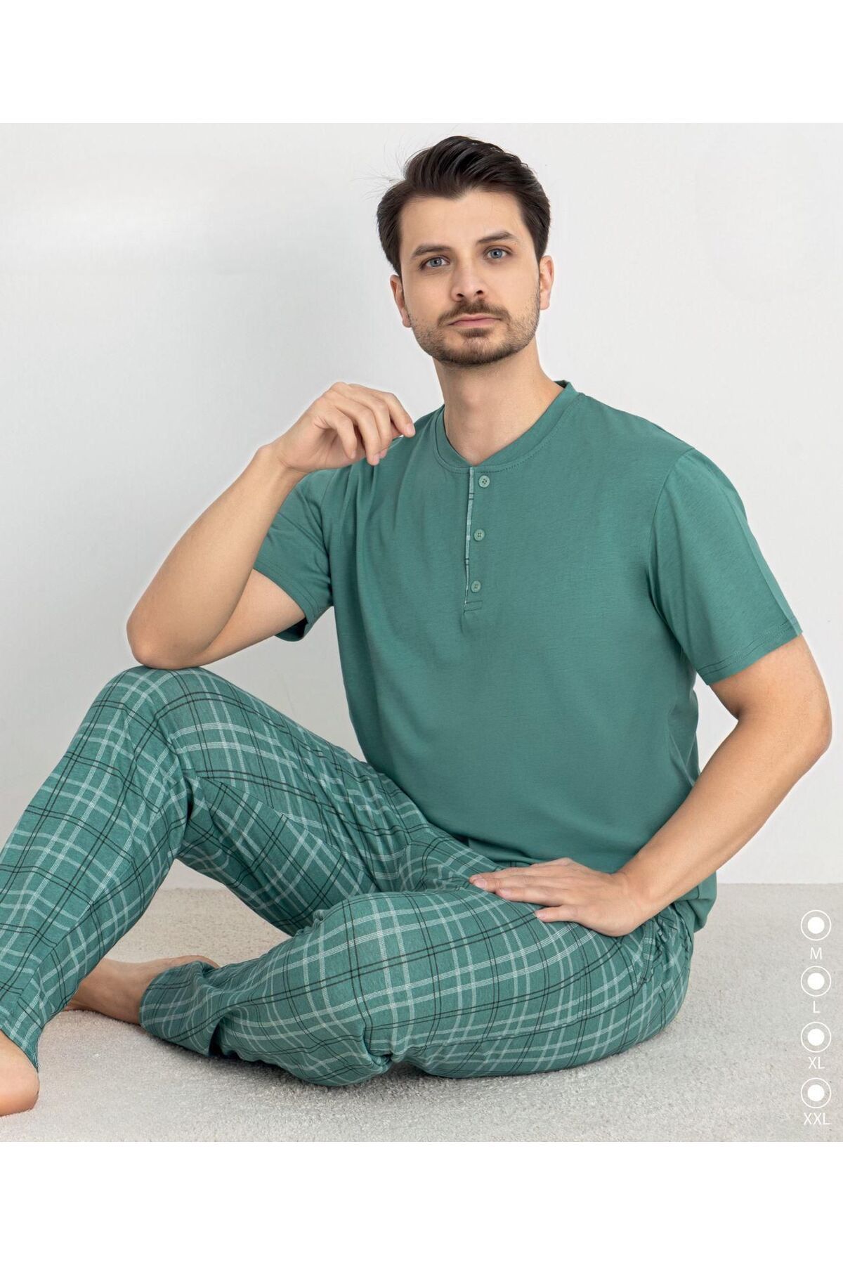 İpek Erkek Kısa Kol Altı Uzun %100 Pamuk Pijama Takımı