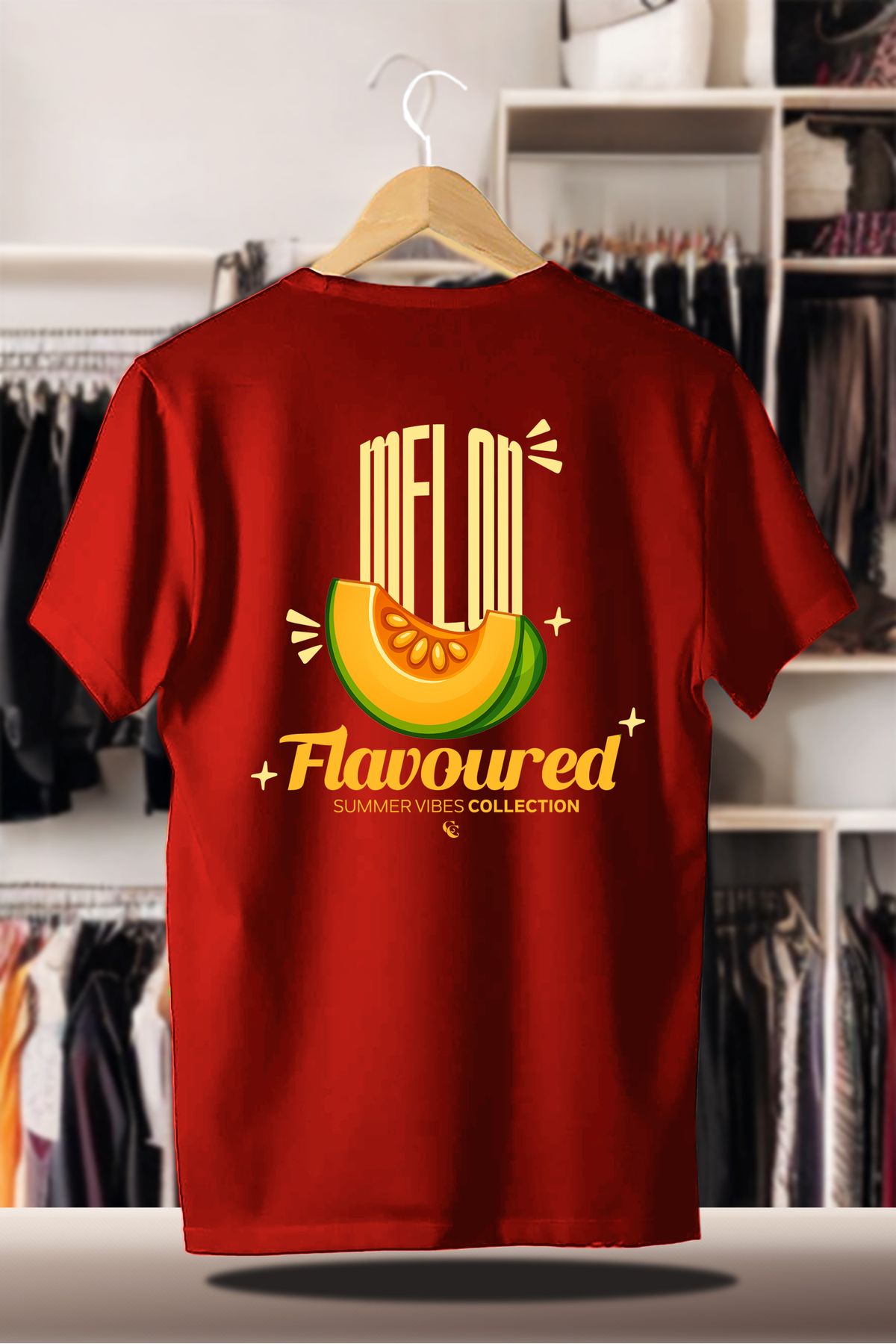 C&C OKULCUNUZ Pamuklu Oversize Baskılı 3 İplik Şardonlu Kırmızı T-Shirt | Summer Yaz Melon Kavun Flavoured
