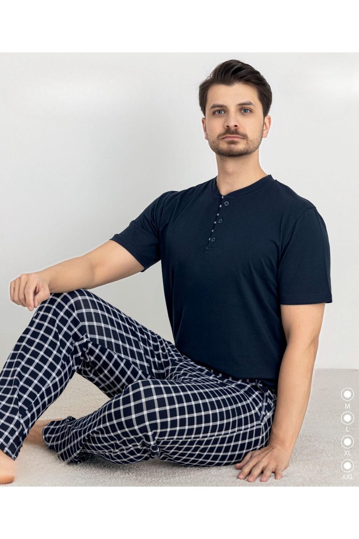 İpek Erkek Kısa Kol Altı Uzun %100 Pamuk Pijama Takımı