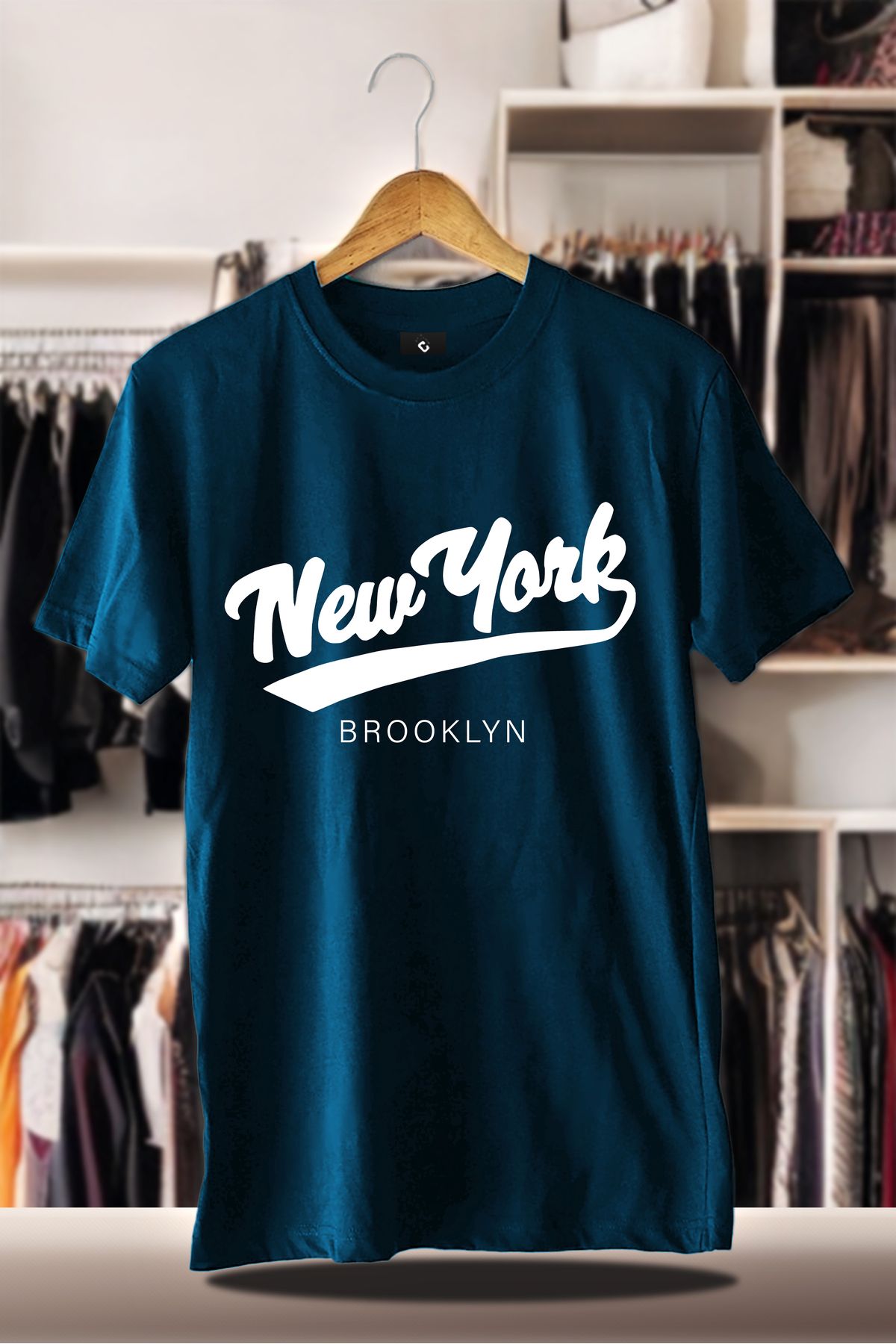 C&C OKULCUNUZ Pamuklu Oversize Baskılı 3 İplik Şardonlu İndigo T-Shirt | New York Şehir Baskı