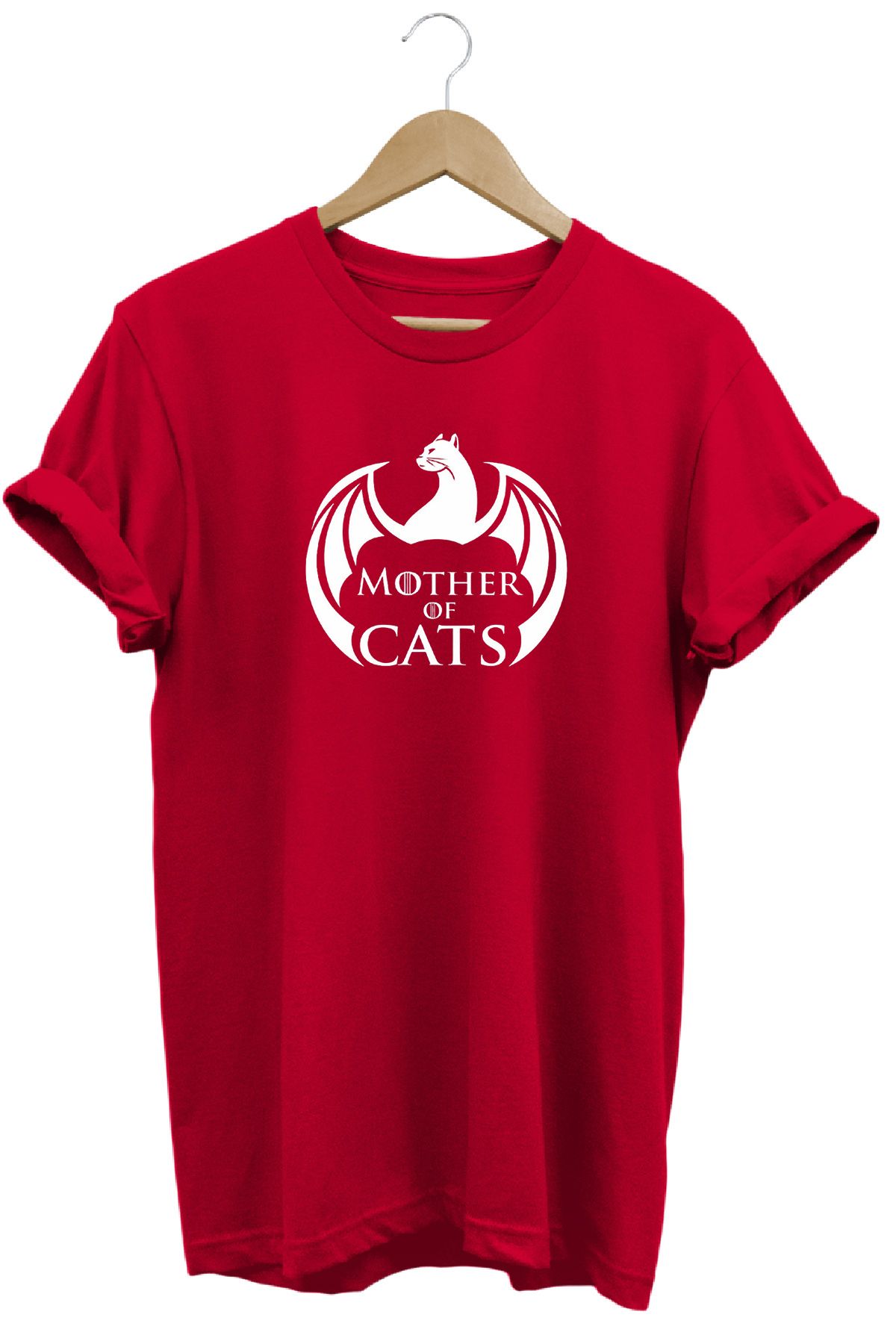 remonz Mother of Cats Kedilerin Annesi Baskılı %100 Pamuk Regular Fit Bisiklet Yaka T-shirt