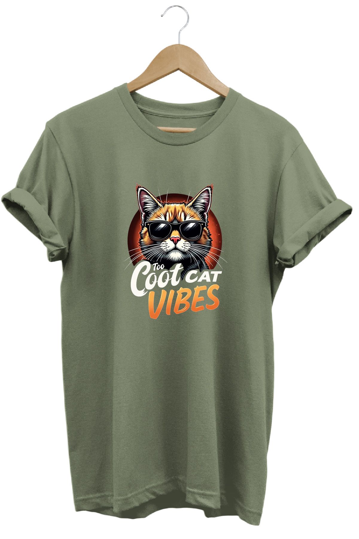 remonz Kedi Vibe Baskılı %100 Pamuk Regular Fit Bisiklet Yaka T-shirt
