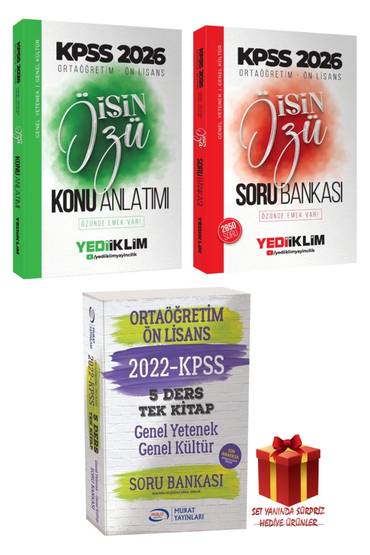 Yediiklim Yayınları 2026 KPSS Ortaöğretim-Ön Lisans İşin Özü Konu Anlatımı+Soru Bankası+Tek Kitap Soru Bankası+Hediye