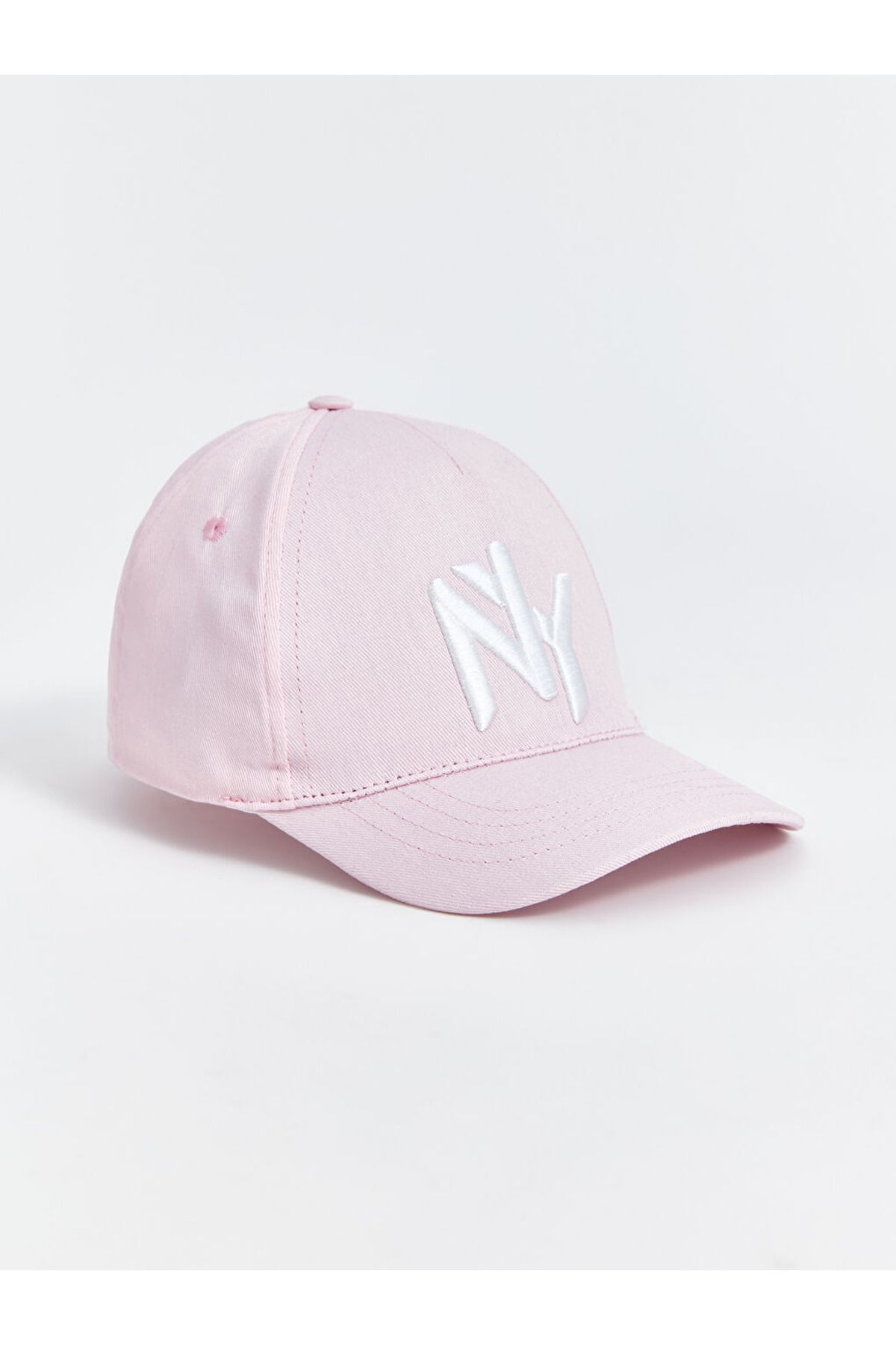 LC Waikiki Pembe NY Yazı Nakışlı Kadın Kep Şapka Gabardin Kumaş (Nefes alabilen) %100 Pamuk