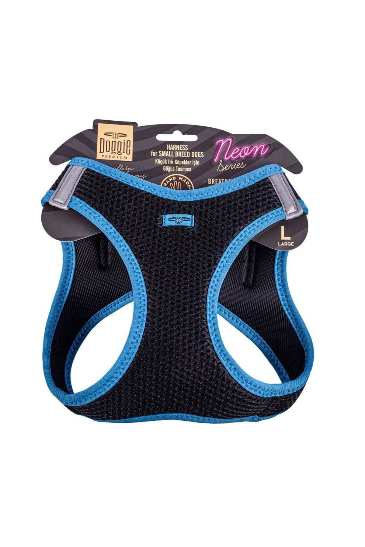 Doggie Havalı Dokuma Neon Küçük Irk Göğüs Tasması Mavi 42-48 cm (ANG-L)