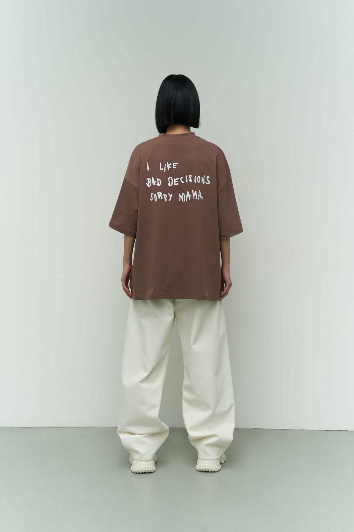 MAİ COLLECTİON-Mama Brown Color Oversize T-Shirt 8