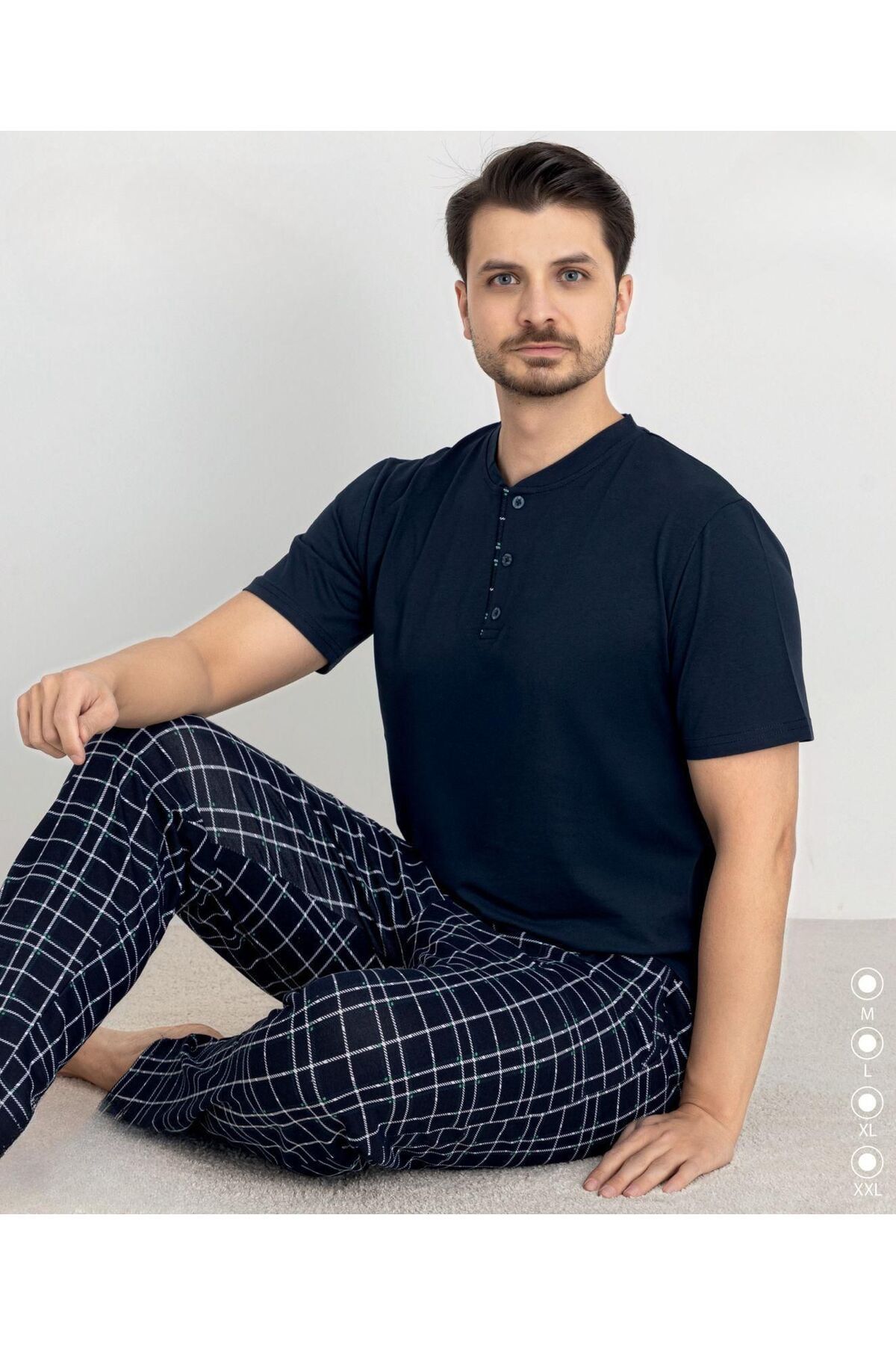 İpek Erkek Kısa Kol Altı Uzun %100 Pamuk Pijama Takımı