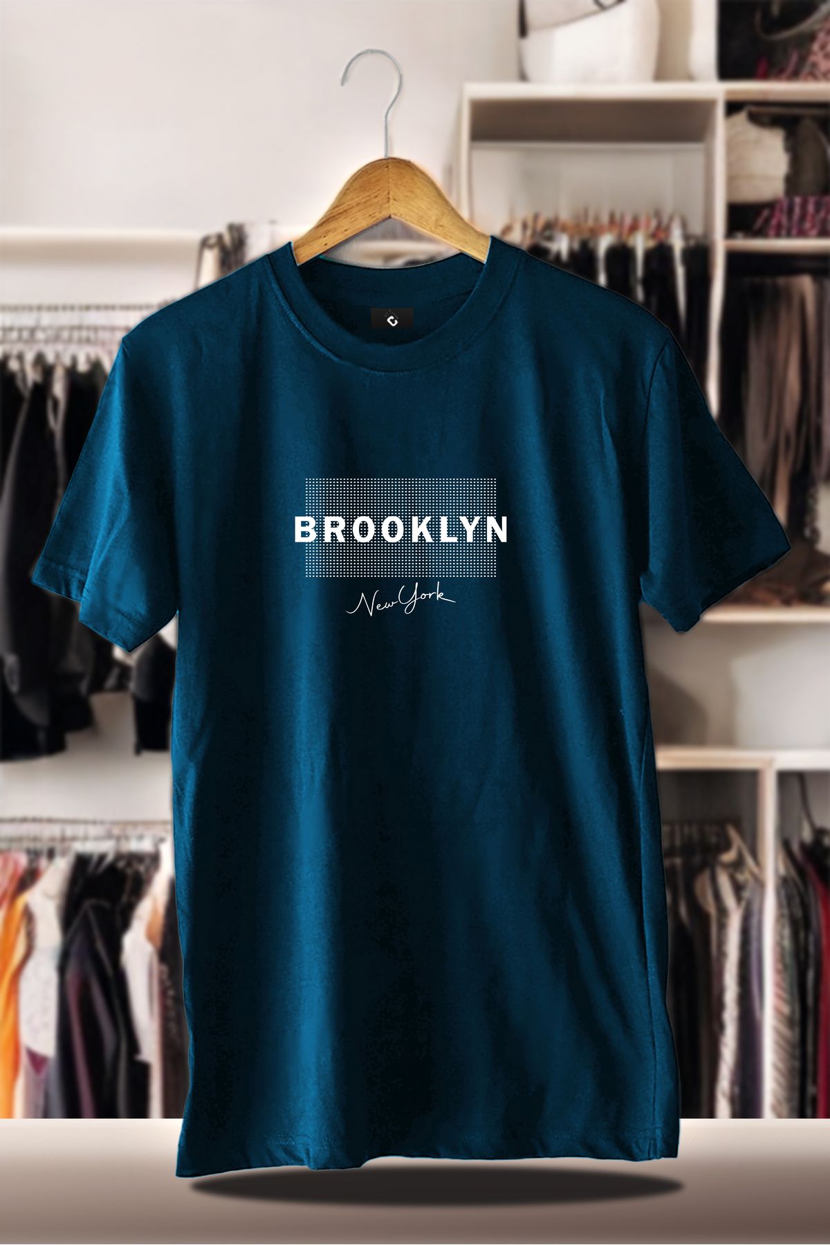C&C OKULCUNUZ Pamuklu Oversize Baskılı 3 İplik Şardonlu İndigo T-Shirt | Brooklyn Şehir Baskı