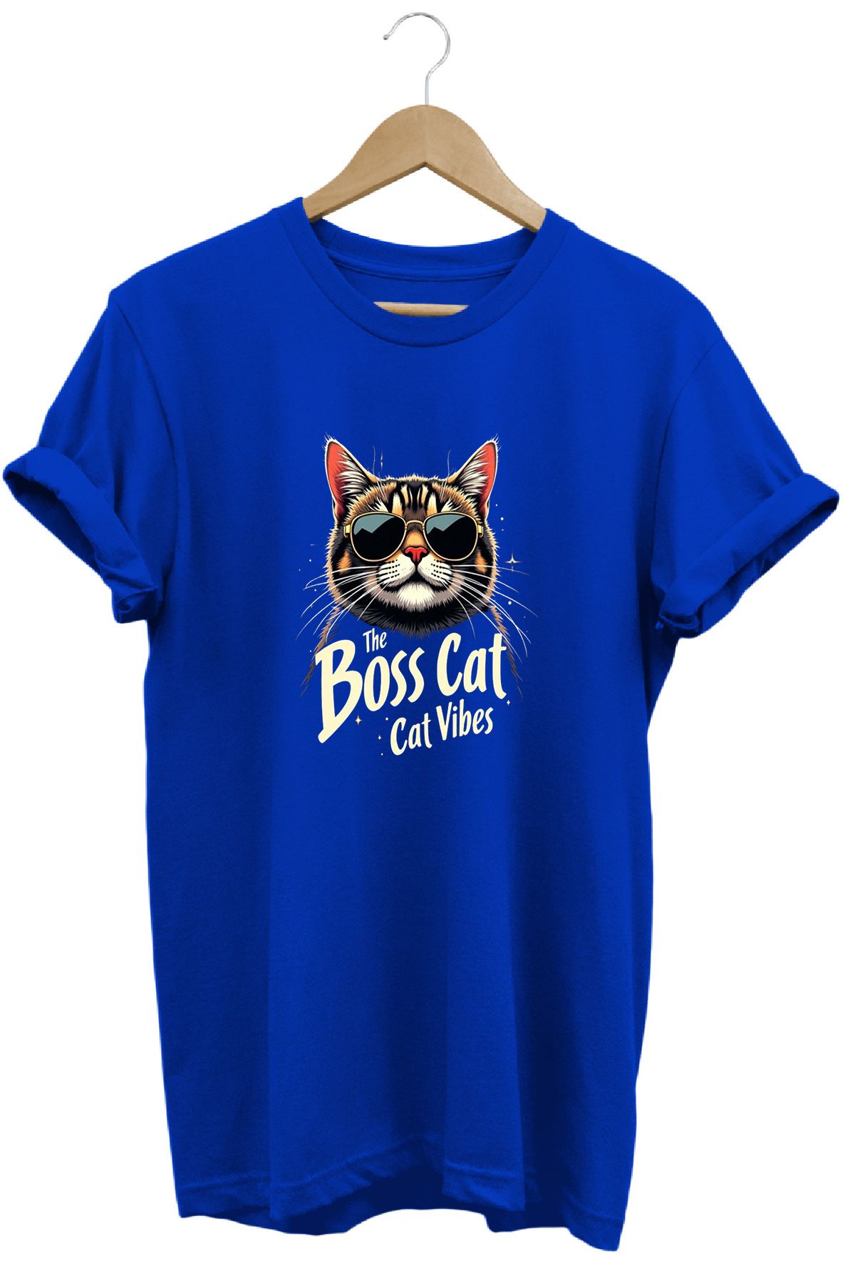 remonz Boss Cat Patron Kedi Baskılı %100 Pamuk Regular Fit Bisiklet Yaka T-shirt