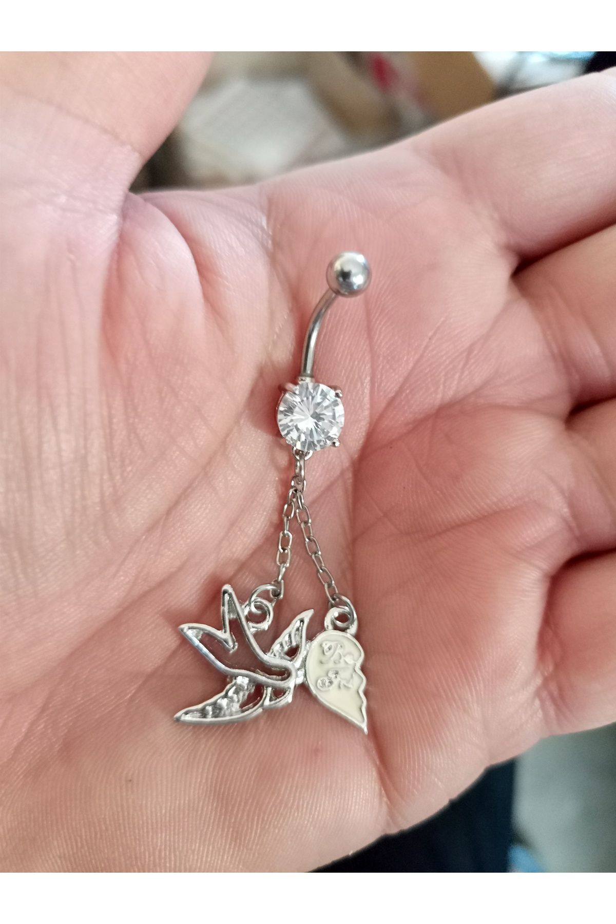 BUĞLEM Göbek Piercing Cerrahi Çelik 316L Gümüş Renk Paslanmaz Kararmaz