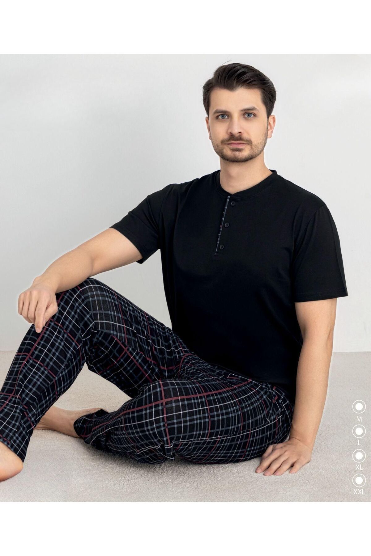İpek Erkek Kısa Kol Altı Uzun %100 Pamuk Pijama Takımı