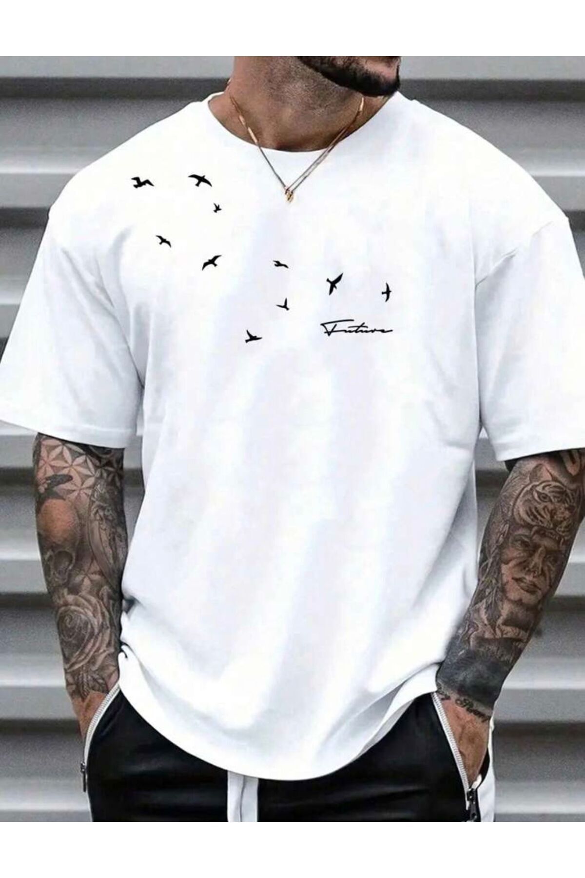 NEMESA Erkek Kuş Harf Desenli Baskılı T-Shirt