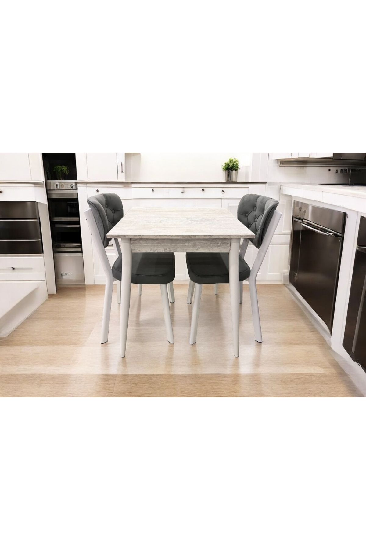Vivense Mendel Masa Ve Rivone Sandalye Takımı, Kristal, 70X70