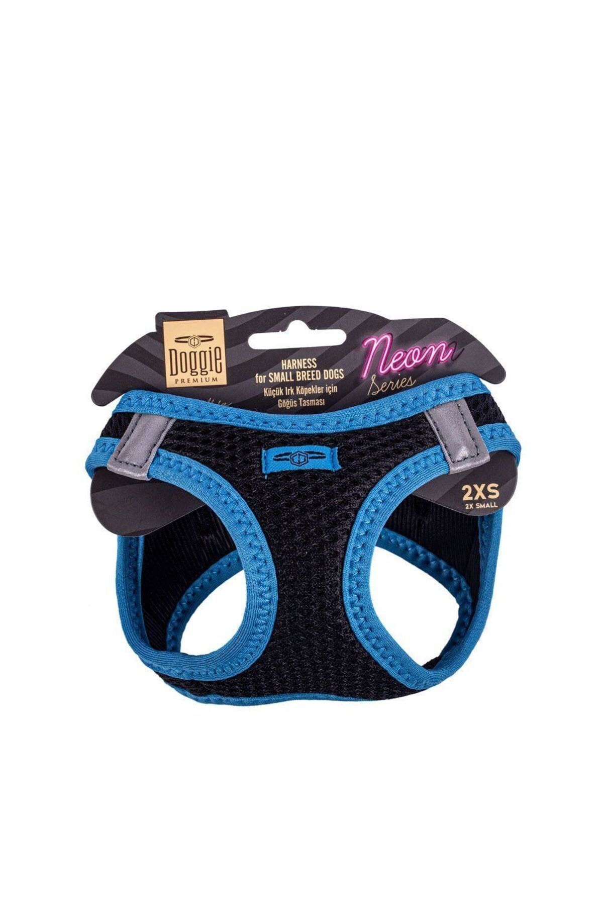 Doggie Havalı Dokuma Neon Küçük Irk Göğüs Tasması Mavi 26-30 cm