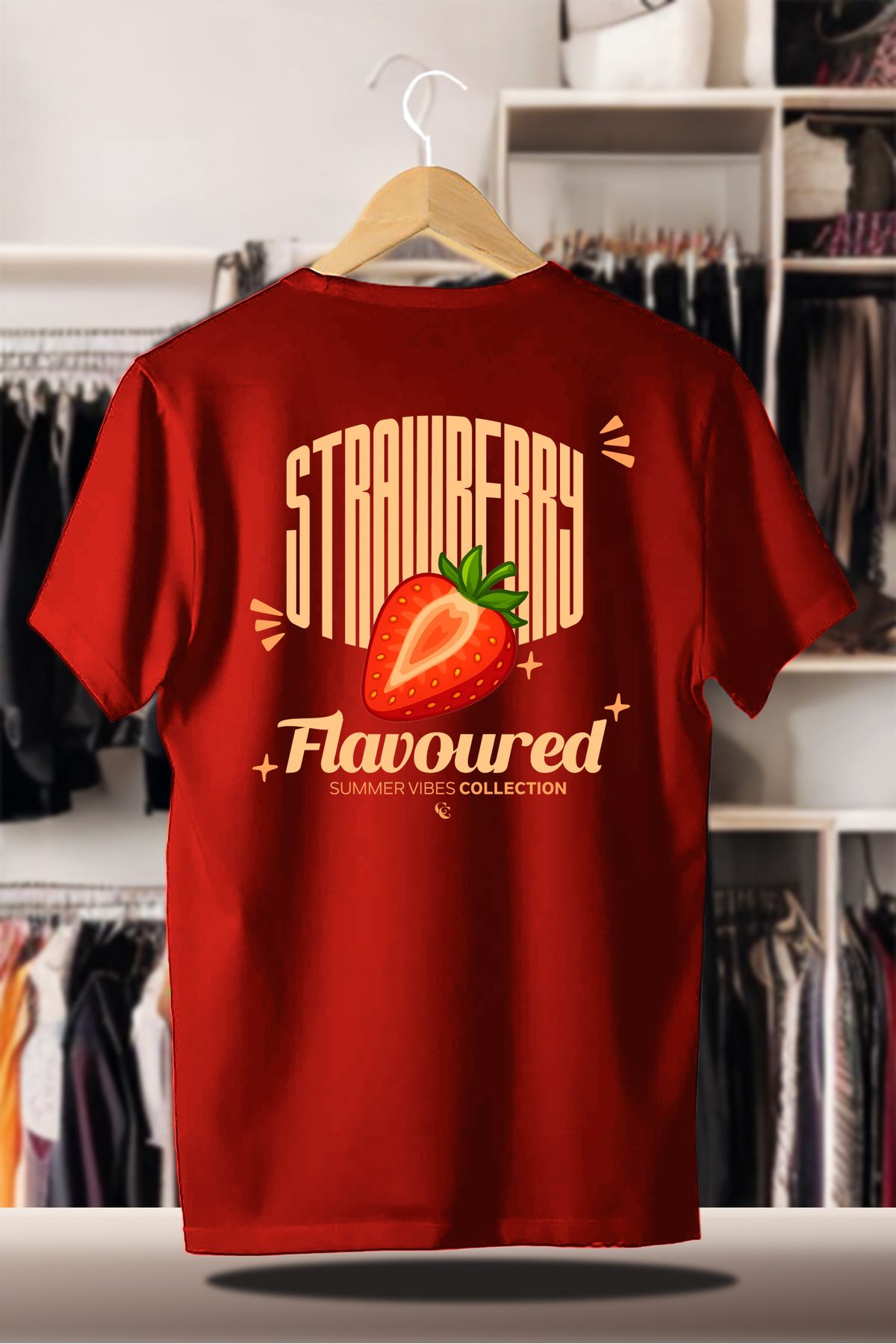 C&C OKULCUNUZ Pamuklu Oversize Baskılı 3 İplik Şardonlu Kırmızı T-Shirt | Summer Yaz Çilek Flavoured