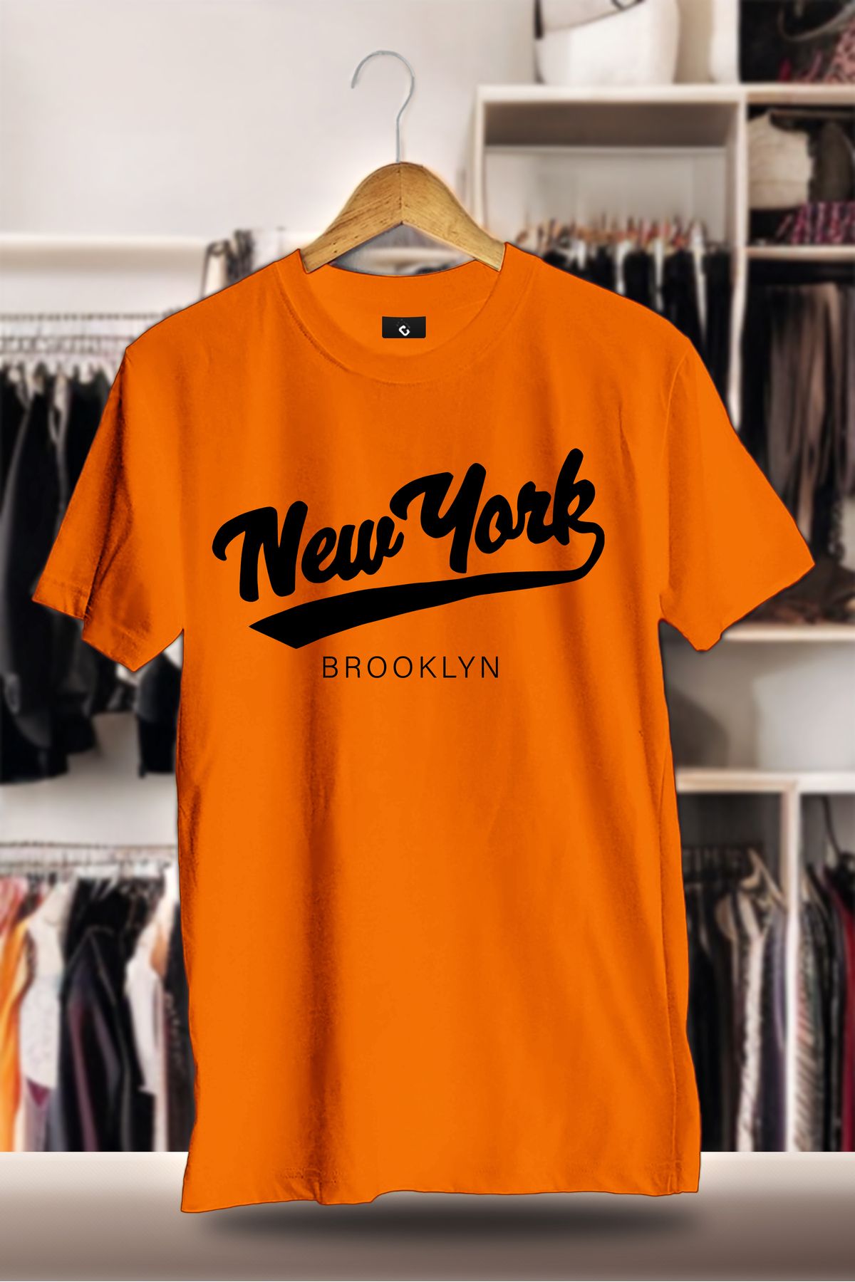 C&C OKULCUNUZ Pamuklu Oversize Baskılı 3 İplik Şardonlu Turuncu T-Shirt | New York Şehir Baskı