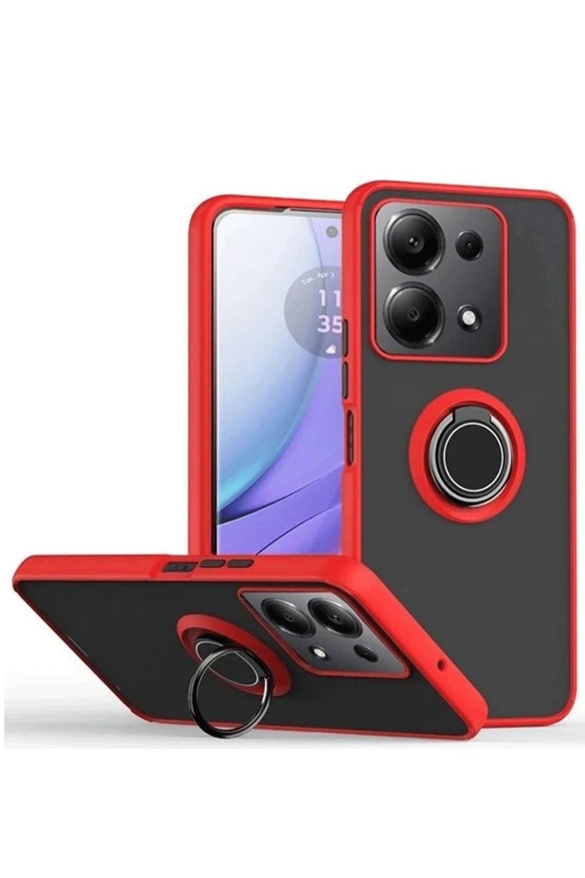 NewFace Xiaomi Redmi Note 13 Pro 5G Kılıf Montreal Yüzüklü Silikon Kapak - Kırmızı ZRNET