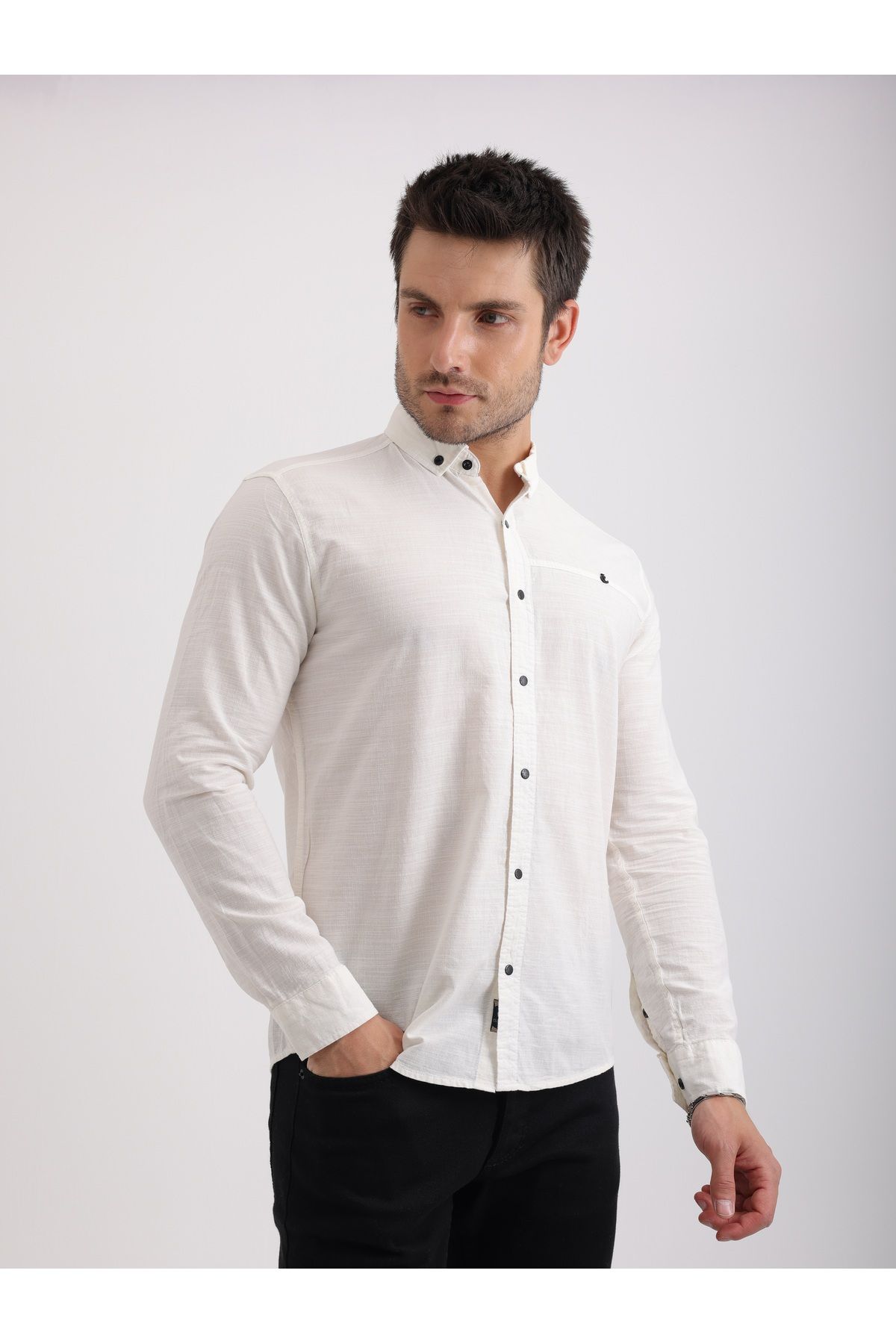 Sabe Erkek Slim Fit Ekru Şık ve Rahat Keten Gömlek