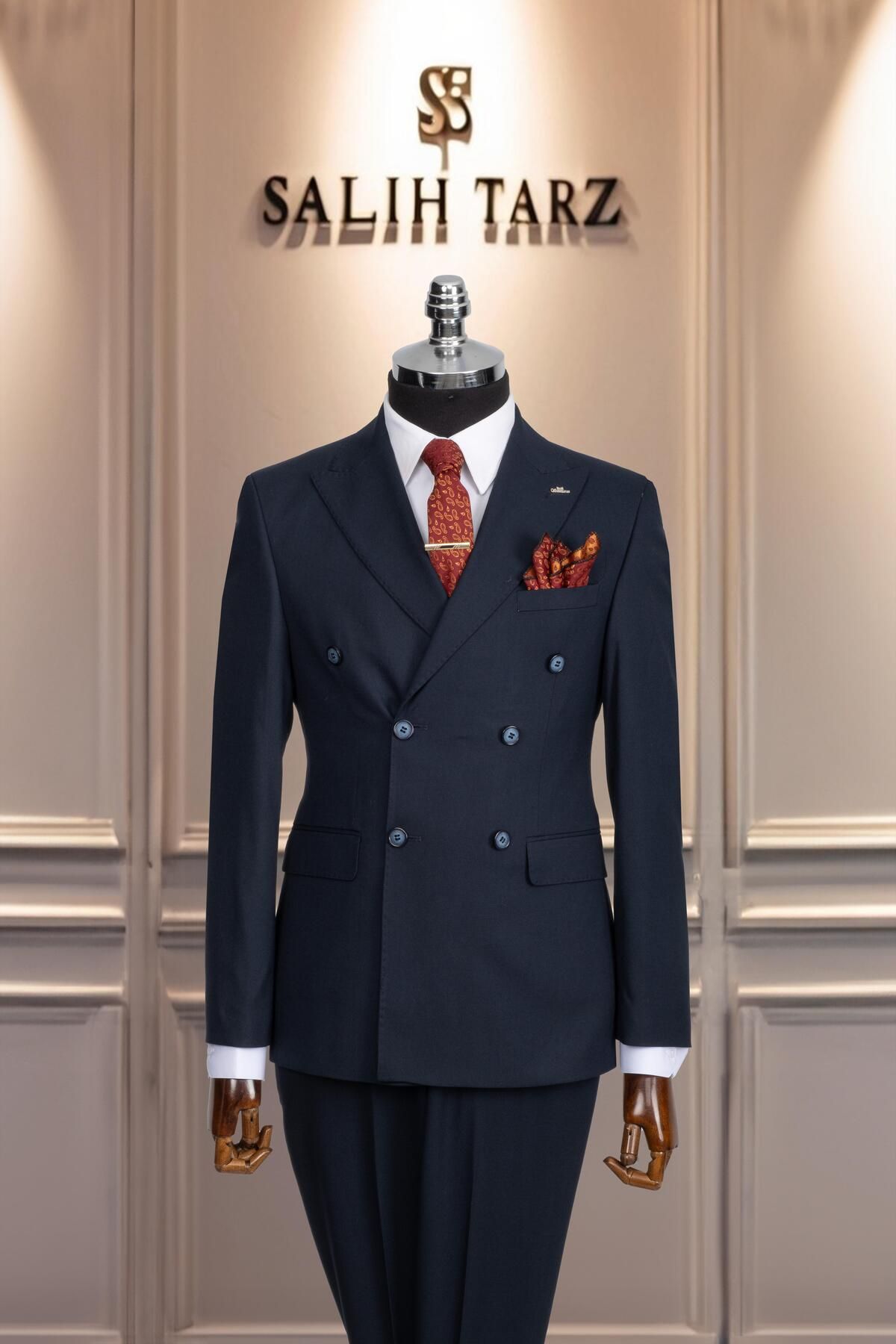 Salihtarzz Takım Elbise Kruvaze SlimFit Lacivert SD42159