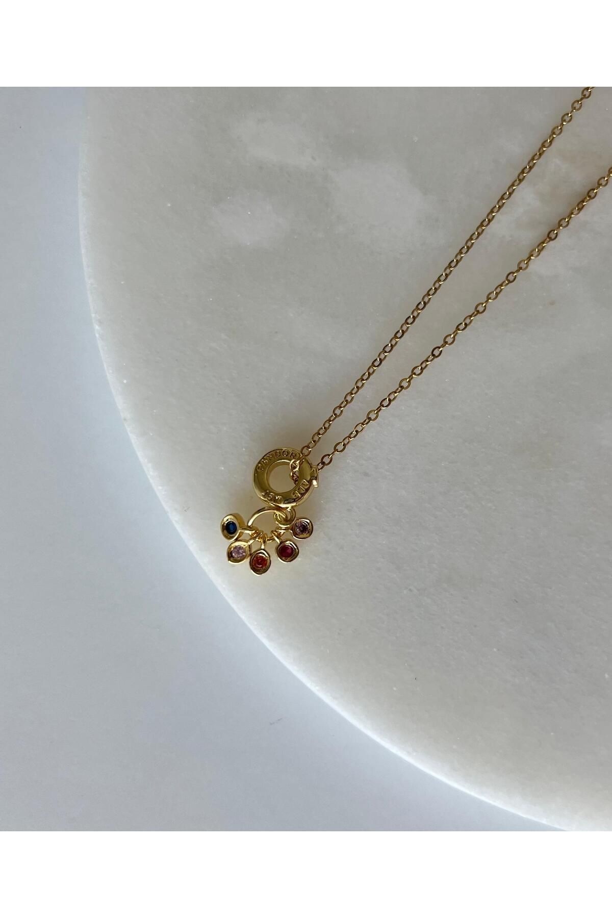 rimeaccessories çelik gold marka model renkli charm zirkon taşlı kolye