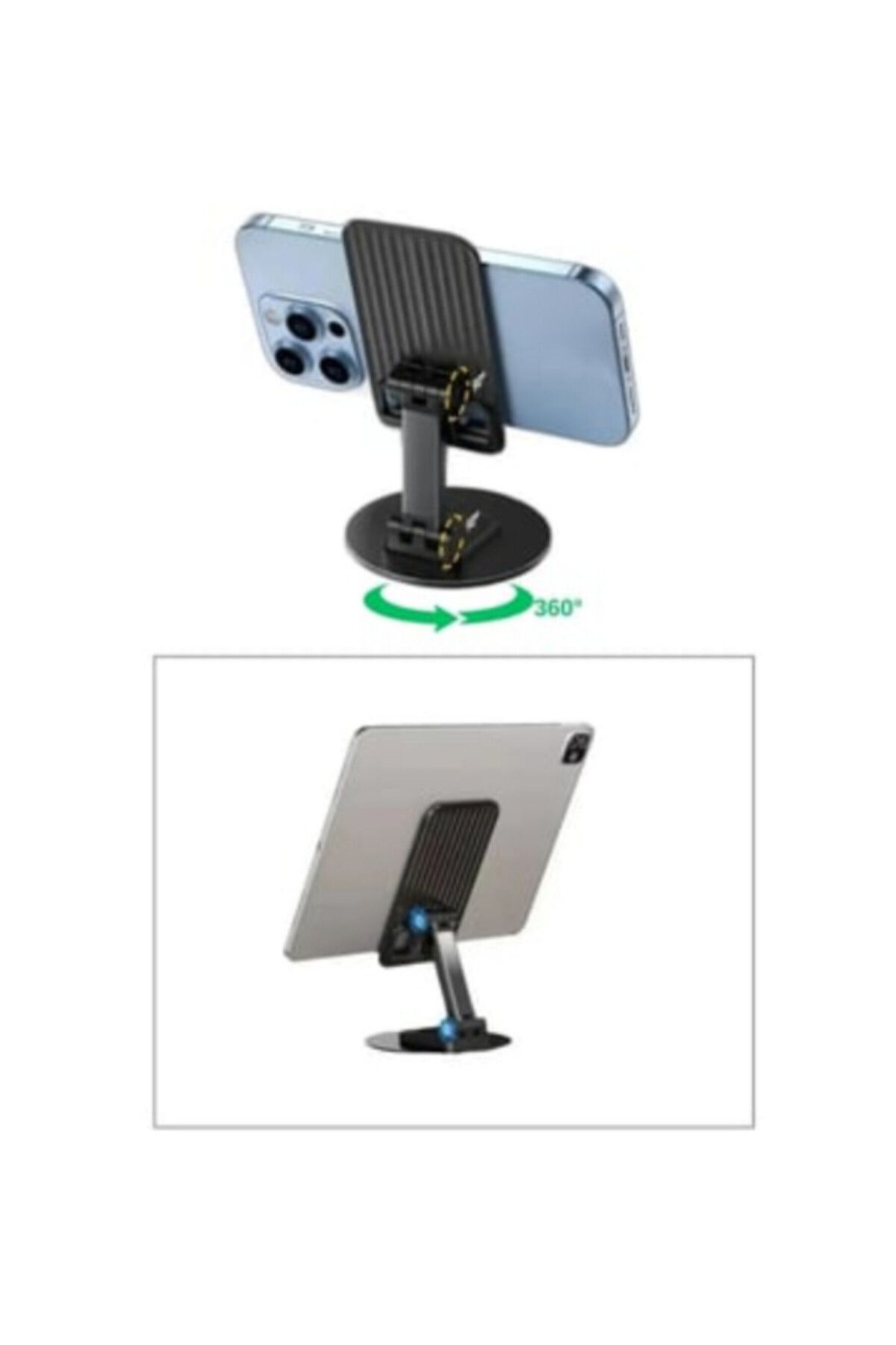 GLRHOME Masa üstü katlanabilir telefon tutucu Metal tabanlı 360 derece dönebilen telefon ve tablet tutucu
