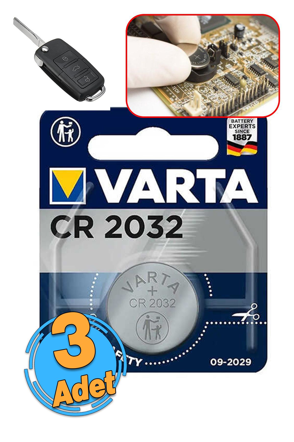 Badem10 (3 Adet) Düğme Para Pili CR2032 Anahtar Saat Oyuncak Elektronik 3V 80 mAh Blister Lityum Batarya