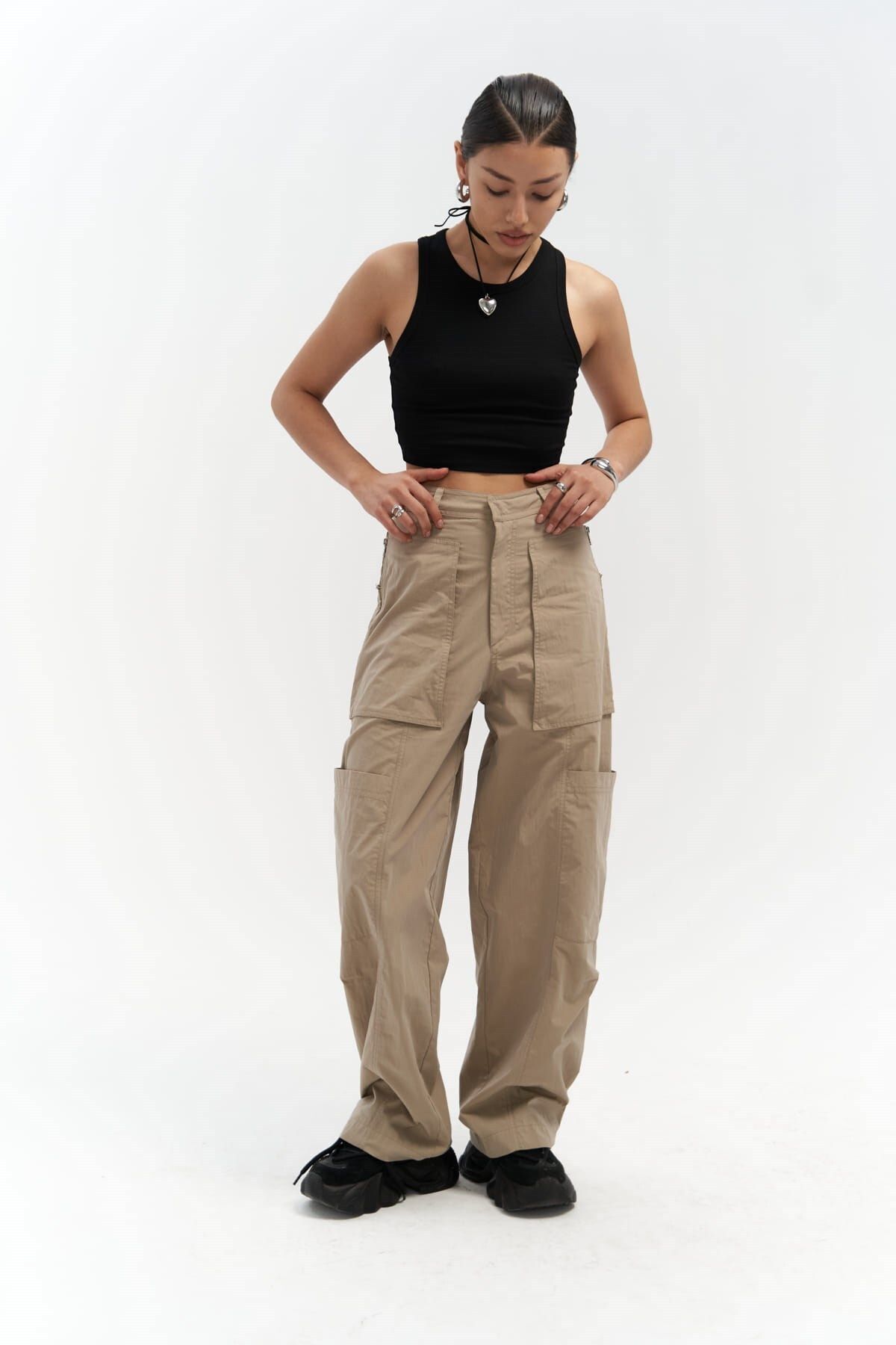 MAİ COLLECTİON-Παντελόνι Wendy Beige Parachute Cargo 7