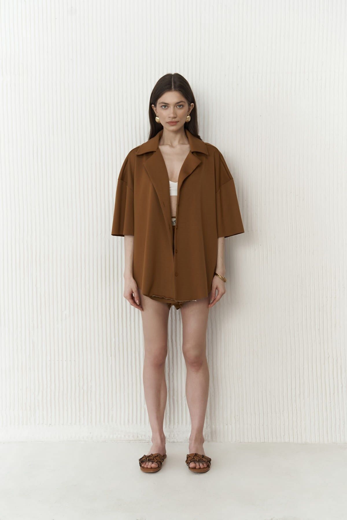 MAİ COLLECTİON-Kinsley Dark Tan rövidnadrág szett 2