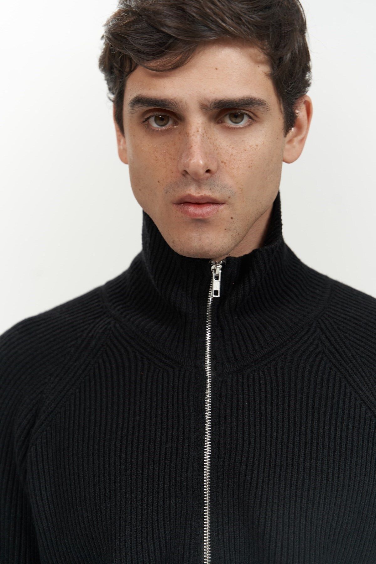 MAİ COLLECTİON-Μαύρο ανδρικό πλεκτό πουλόβερ Brock Full Zip 5