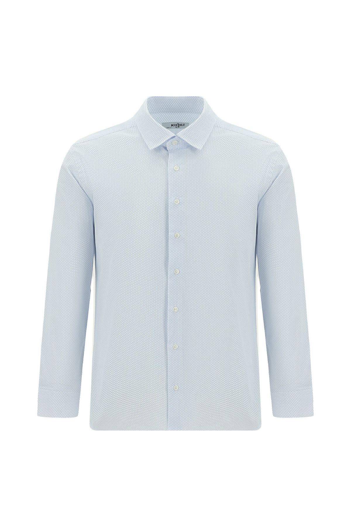 Kiğılı Uzun Kol Slim Fit Dar Kesim Baskılı Pamuk Gömlek