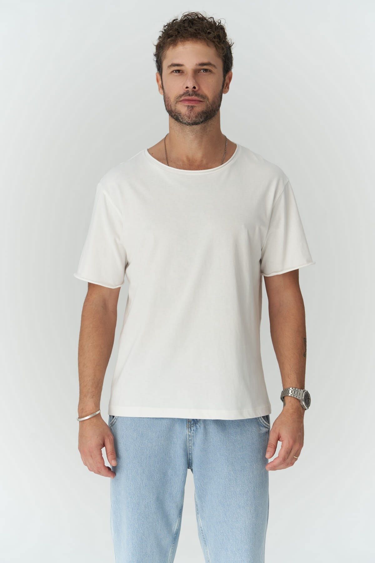 MAİ COLLECTİON Pierce Ecru Męska Koszulka T-shirt Mężczyzna - S