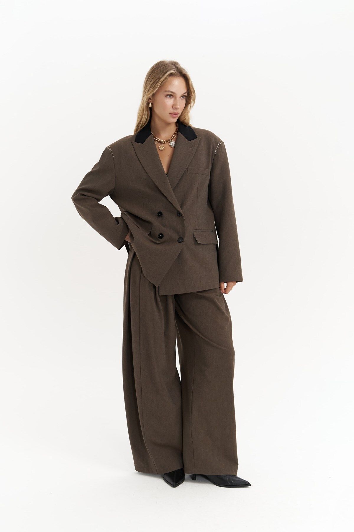 MAİ COLLECTİON-Buller Belt Detail Brown Trousers 7