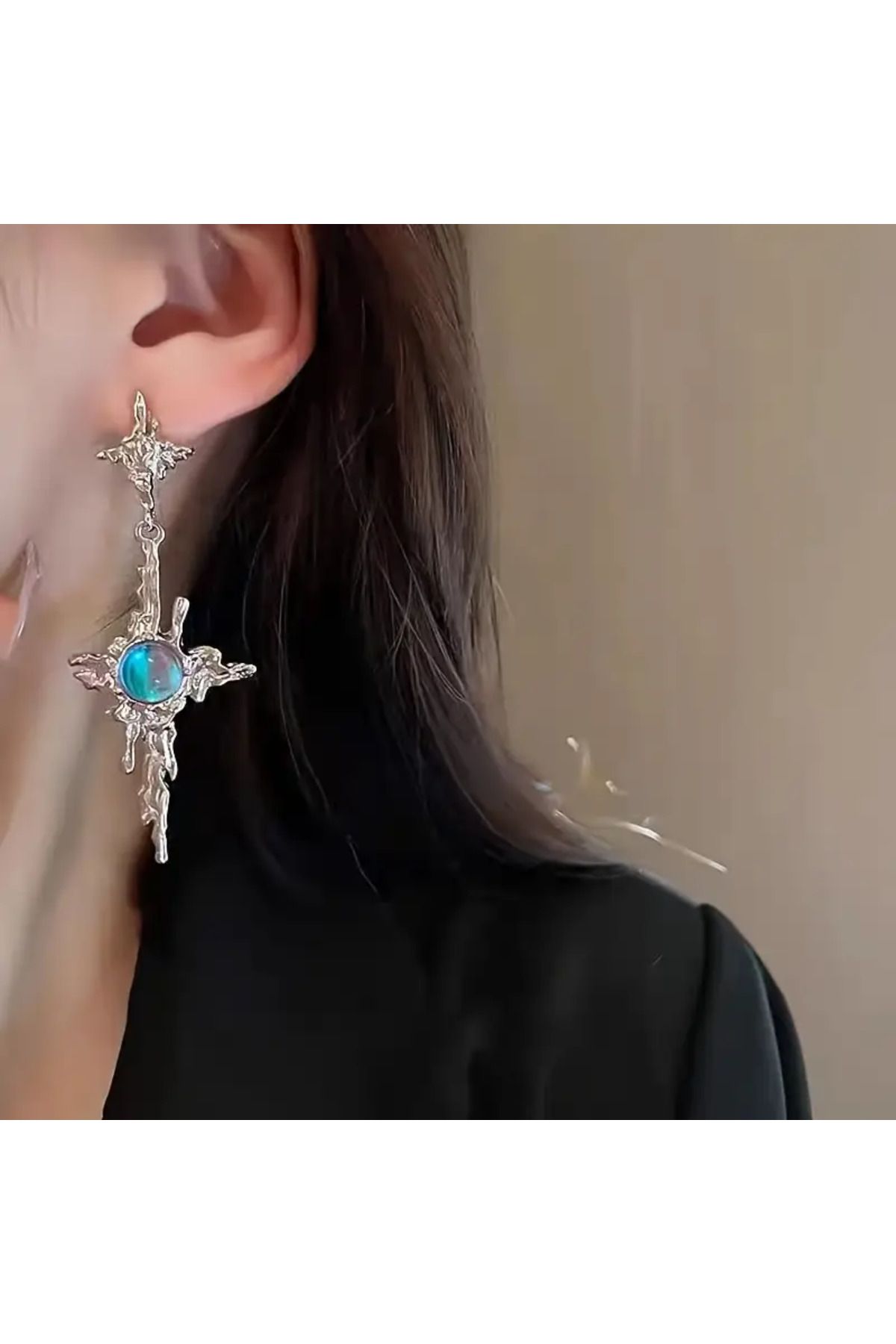 MİLALAZO Yıldız Haç Aytaşı Küpeler Y2K Vintage Gotik Bohem