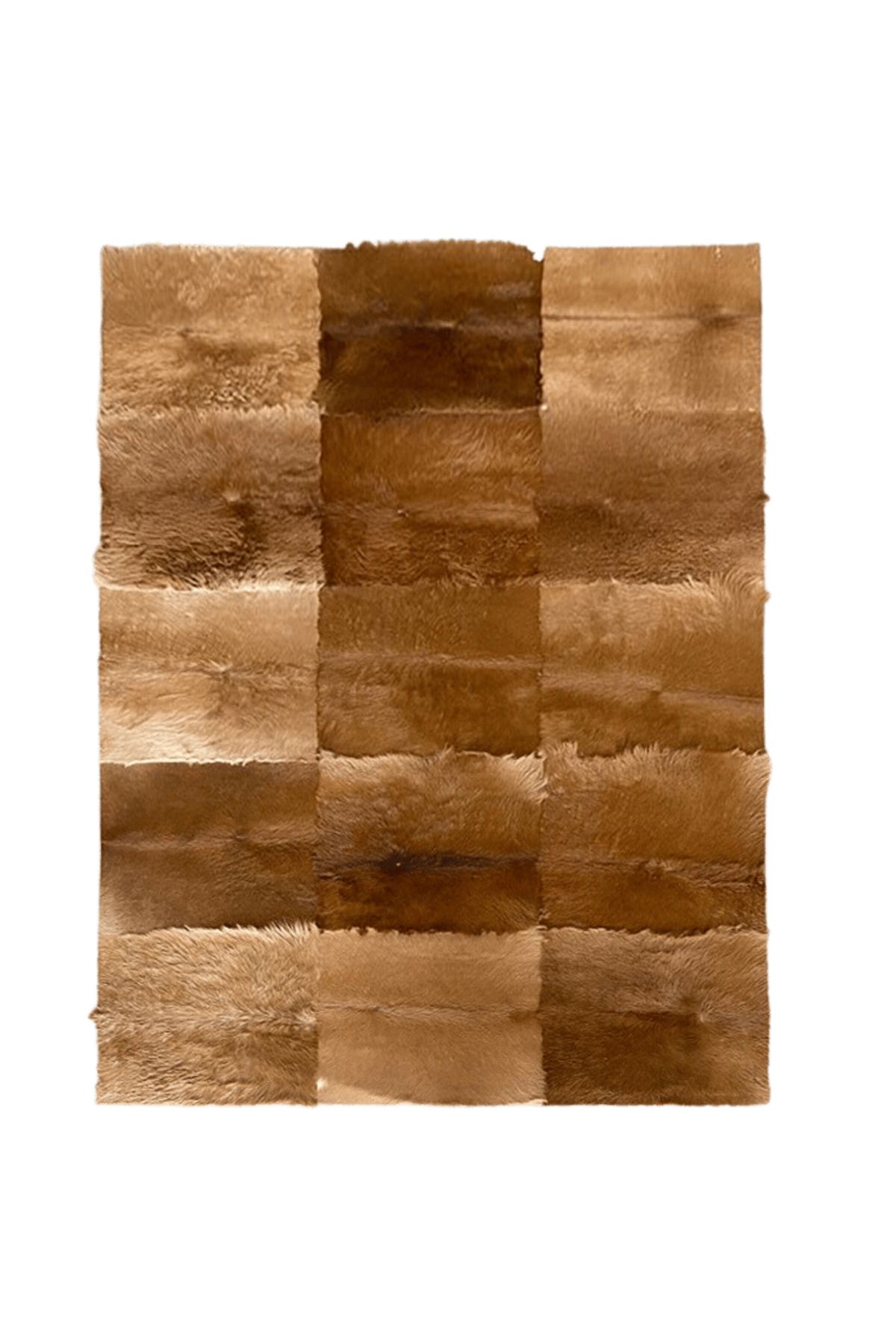 Grandhedefhalı Kahverengi Renk Patchwork Kürk Halı