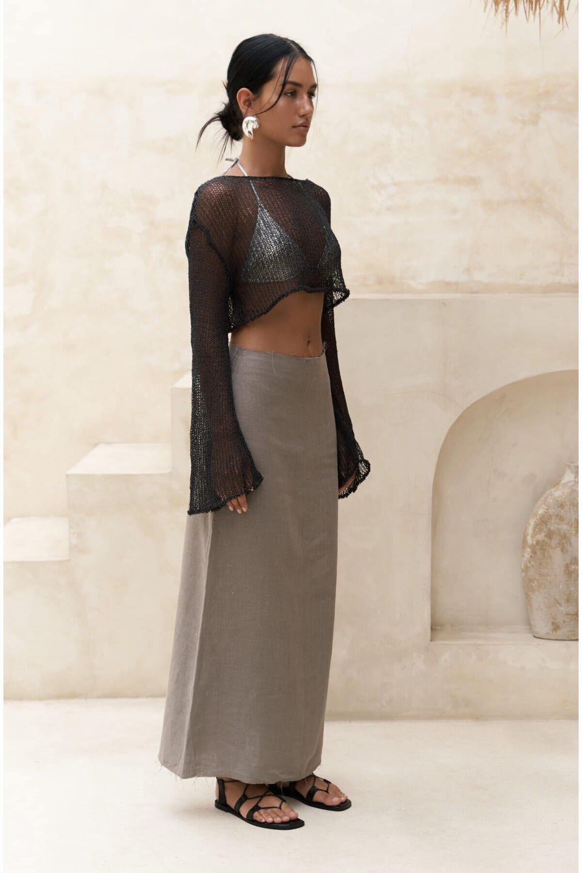 BOHEMAİ Daisy Füme İnce Triko Crop görsel 3