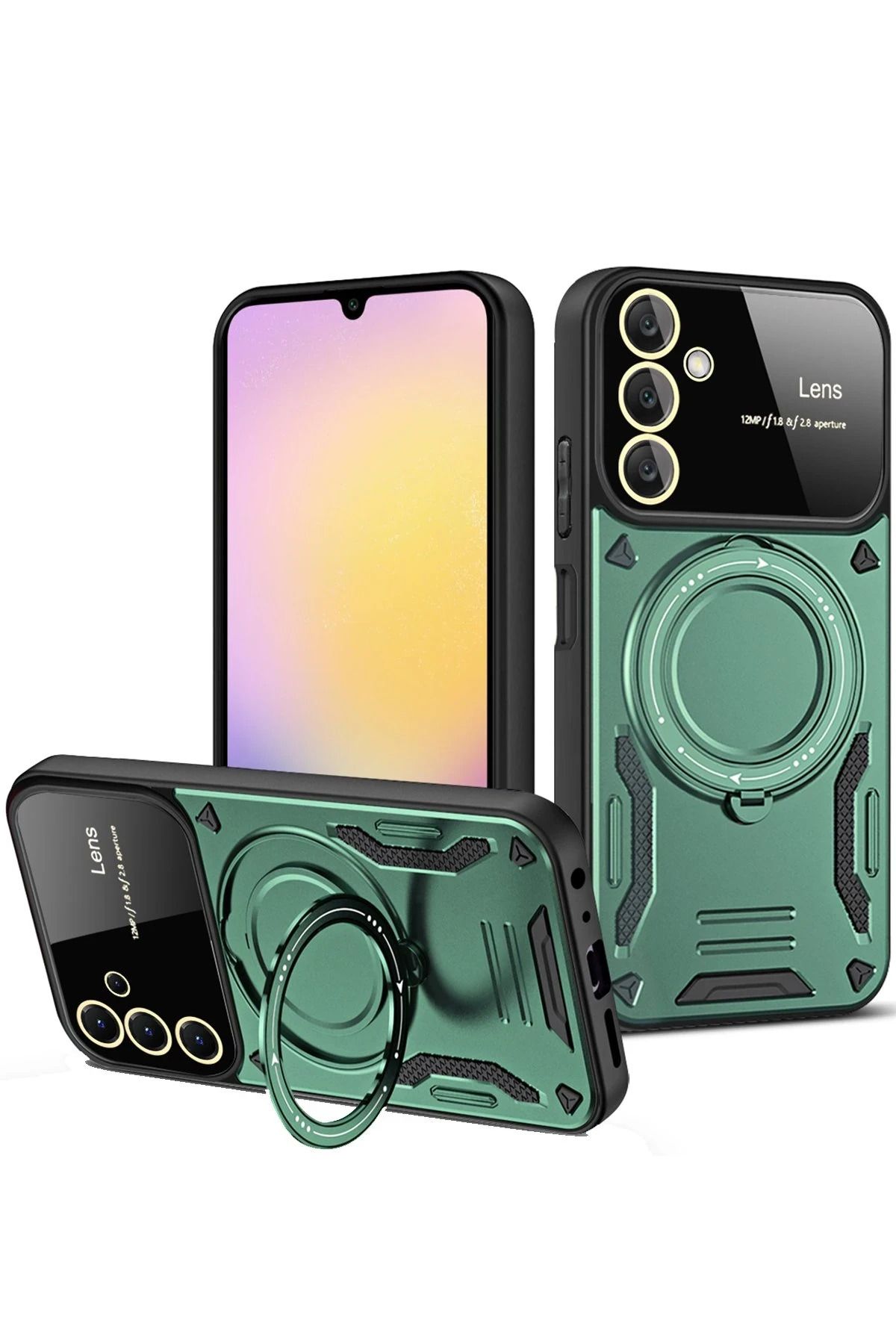 NewFace Samsung Galaxy A16 5G Kılıf Joy Lens Standlı Kapak - Koyu Yeşil YKTSN