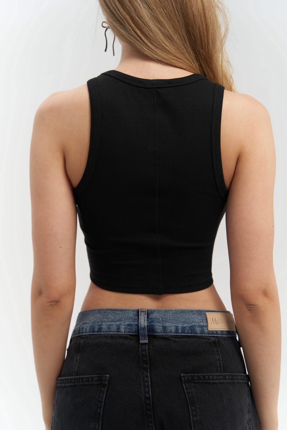 MAİ COLLECTİON-Fleur Corded Neckholder Schwarz Crop 4
