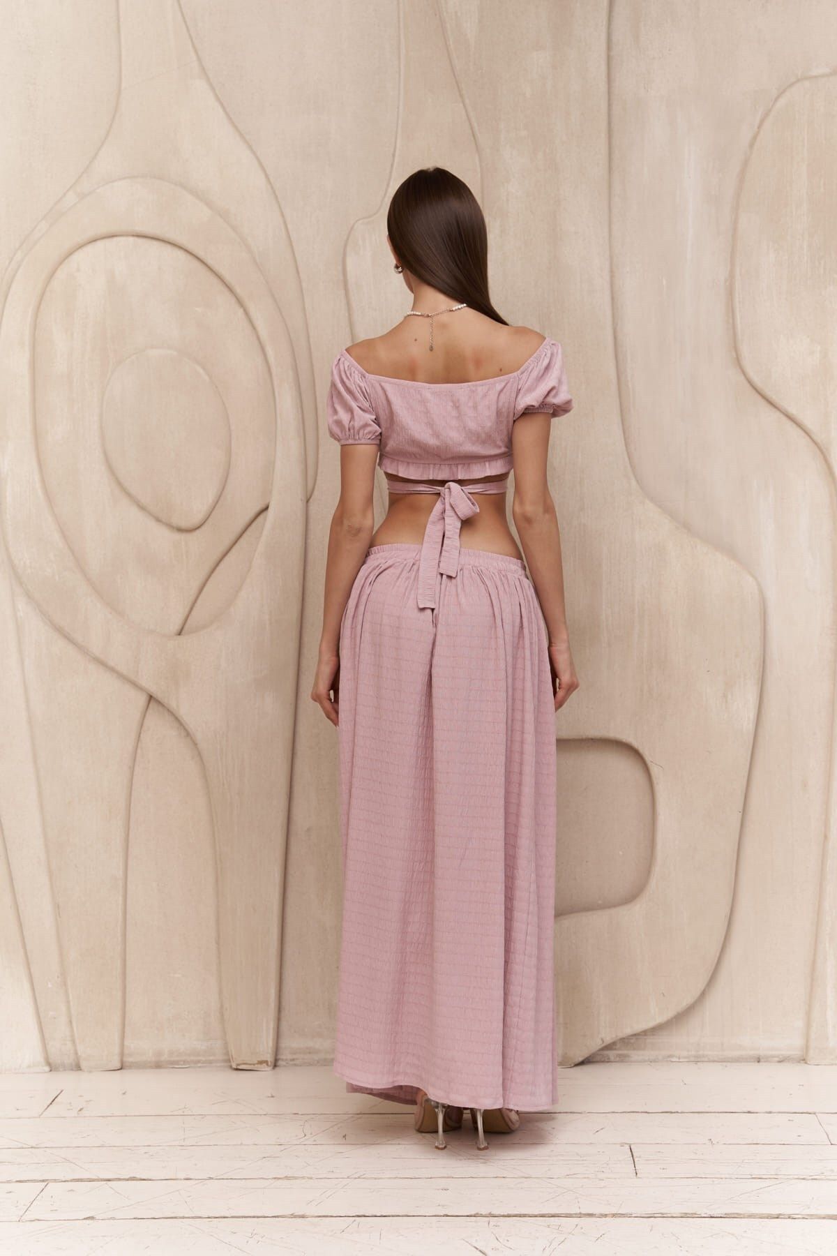 MAİ COLLECTİON-Indria Lilac Crop Skirt Set 4