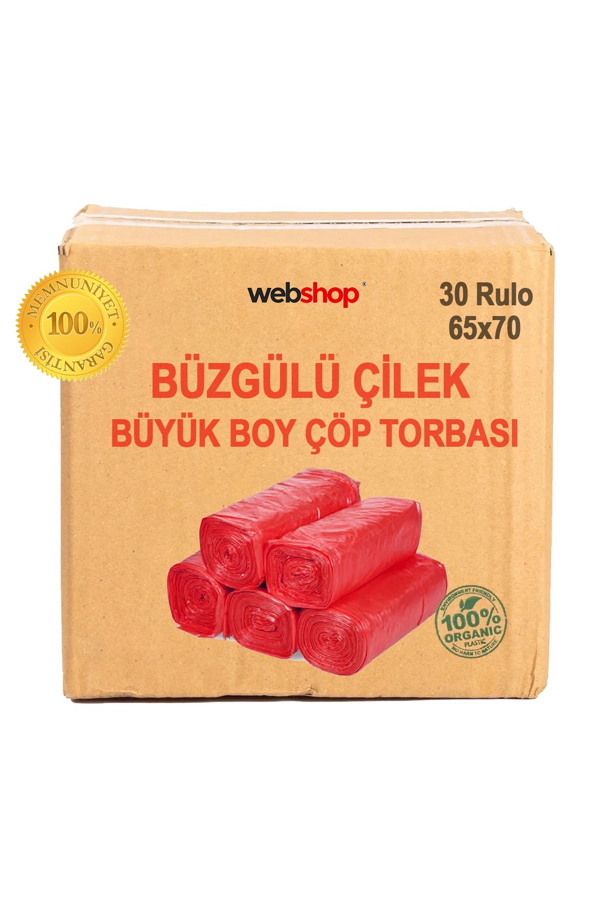 naft 30 Rulo Çilek Kokulu Büzgülü Büyük Boy Çöp Torbası 10'lu (1 KOLİ) 65x70 Çöp Poşeti 300 Adet